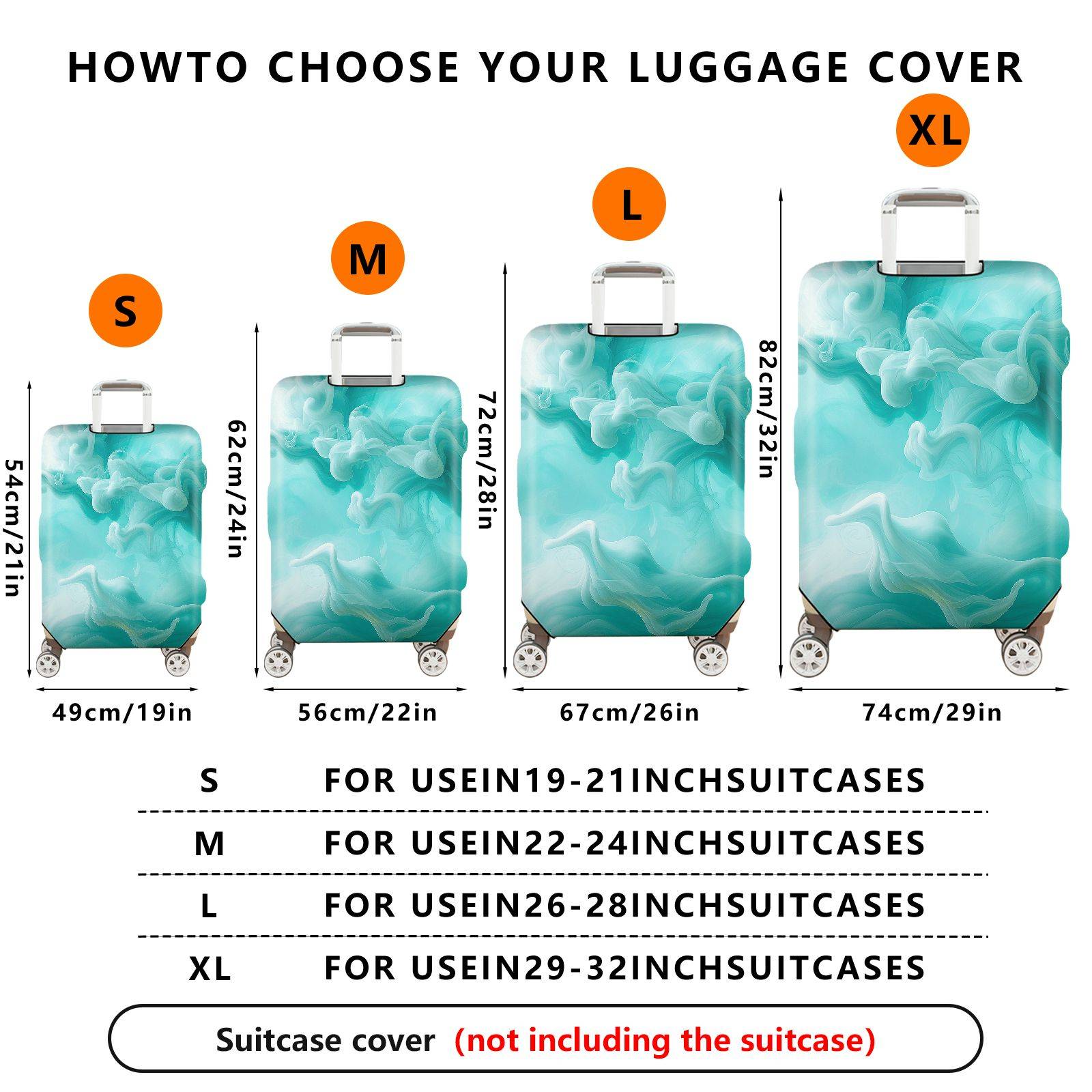 1-Piece Aqua Swirl Abstract Artistic Elegant Stylish Blue  Suitcase Luggage Cover, Stretch Protective Sleeve