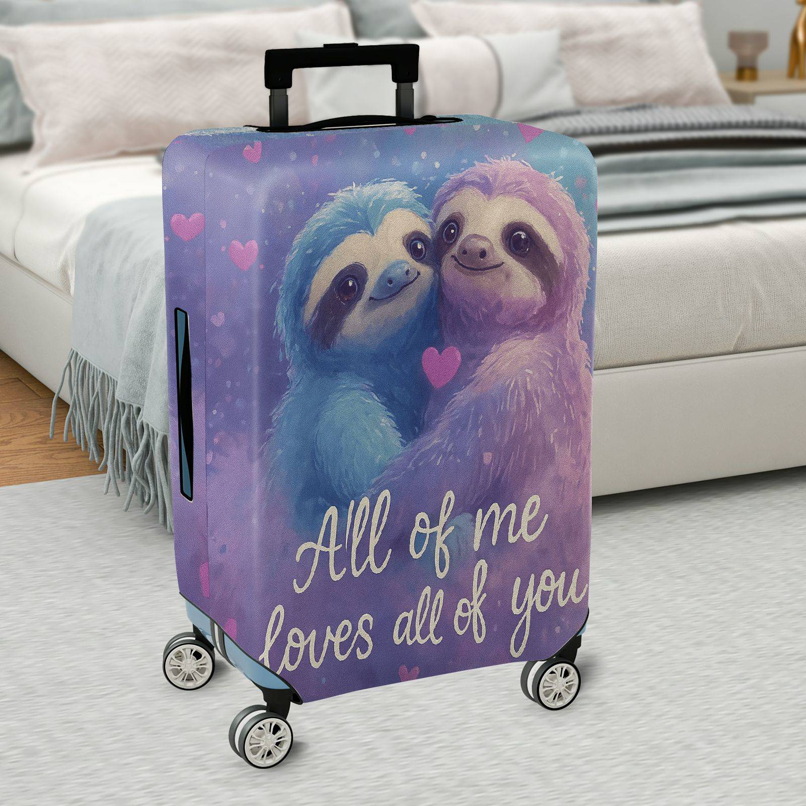 1-Piece Cute Romantic Sloth Heart Love Travel  Suitcase Luggage Cover, Stretch Protective Sleeve
