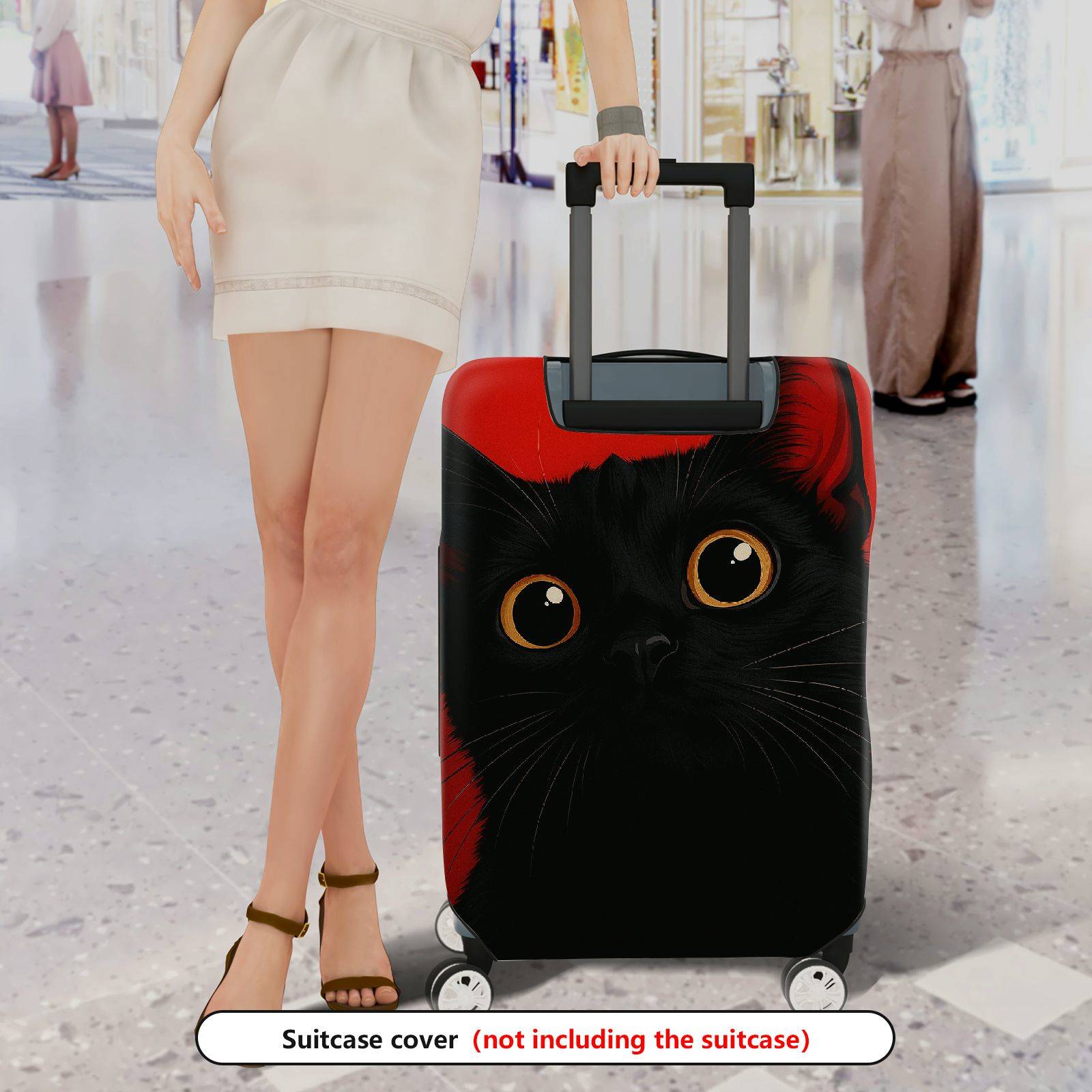 1-Piece Black Cat Red Colorful Artistic Unique Cute  Suitcase Luggage Cover, Stretch Protective Sleeve