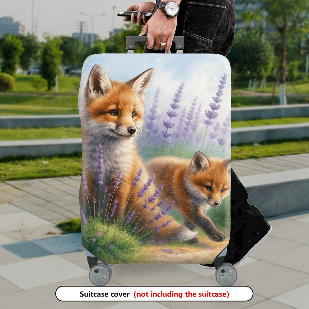 1-Piece Animals Lavender Nature Fox Scenic  Suitcase Luggage Cover, Stretch Protective Sleeve