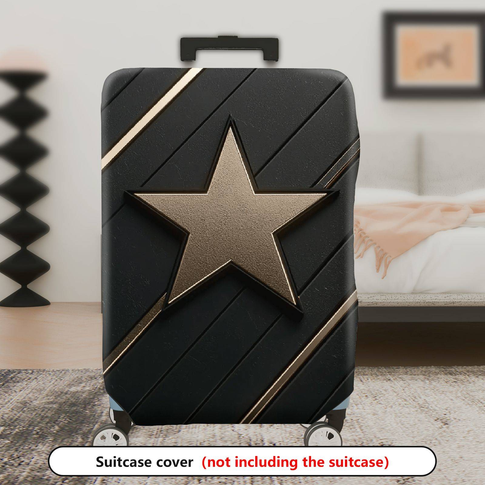 1-Piece Star Pattern Black Gold Geometric Modern Stylish  Suitcase Luggage Cover, Stretch Protective Sleeve