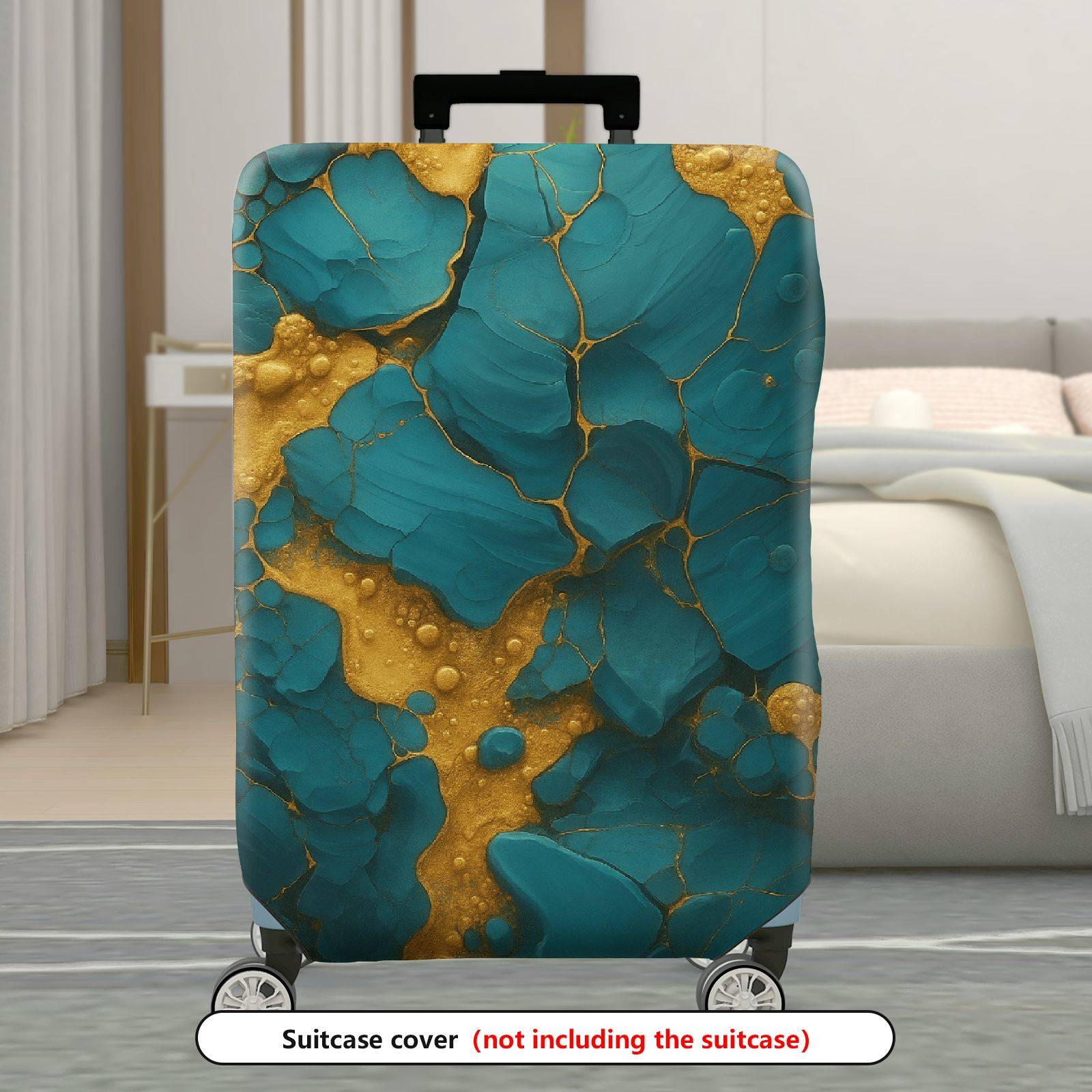 1-Piece Abstract Marble Gold Blue Artistic  Suitcase Luggage Cover, Stretch Protective Sleeve