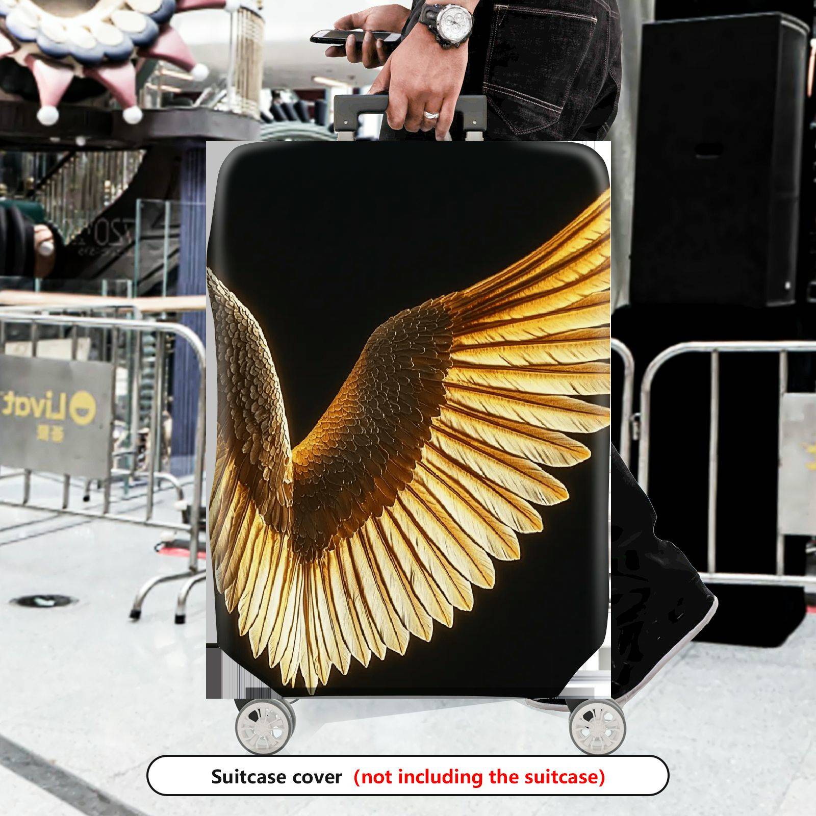 1-Piece Angel Wing Golden Black Artistic Stylish Unique Chic  Suitcase Luggage Cover, Stretch Protective Sleeve