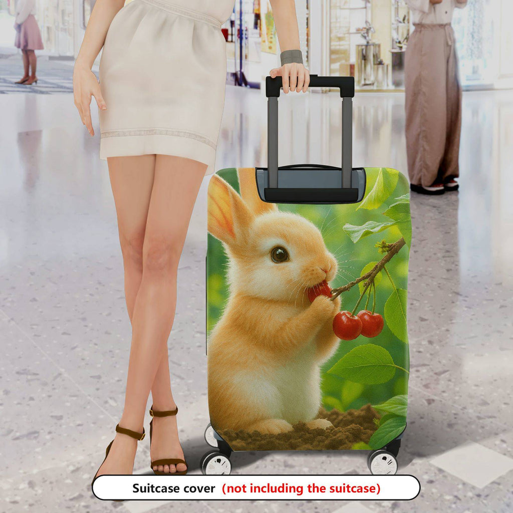 1-Piece Rabbit Cherry Green Nature Cute  Suitcase Luggage Cover, Stretch Protective Sleeve