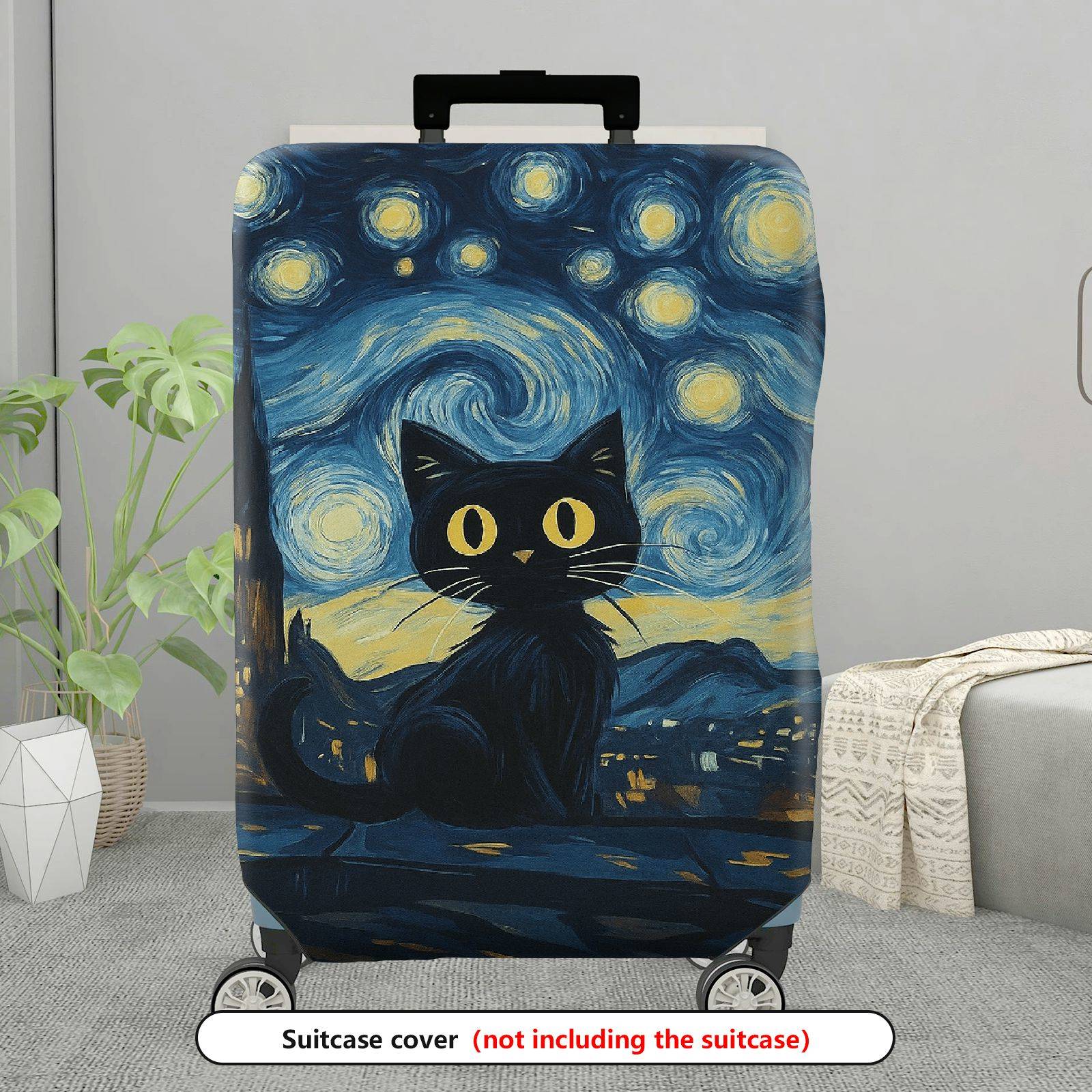 1-Piece Starry Night Cat Landscape Artistic Moon Travel  Suitcase Luggage Cover, Stretch Protective Sleeve