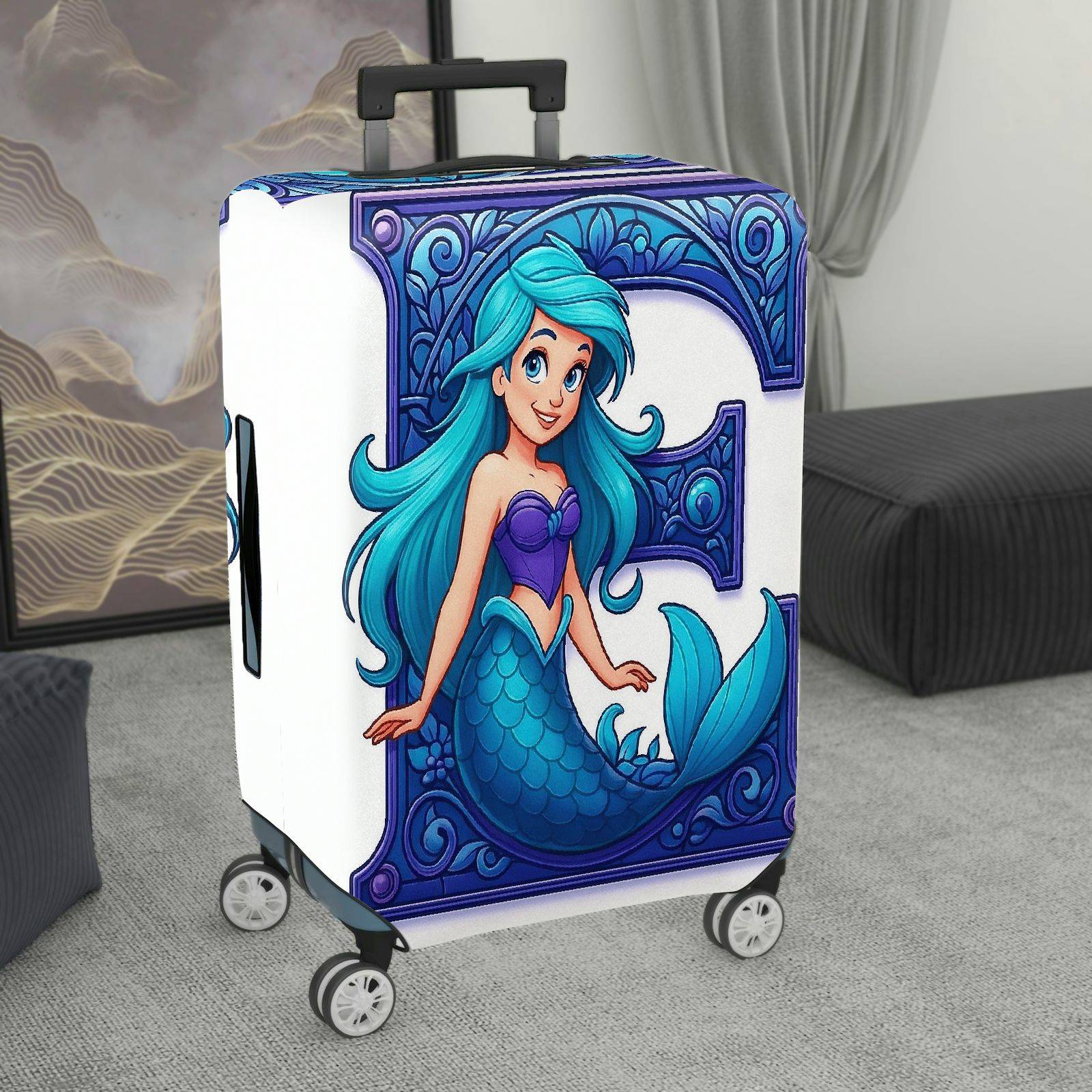 1-Piece Mermaid Fantasy Artistic Decorative Blue  Suitcase Luggage Cover, Stretch Protective Sleeve
