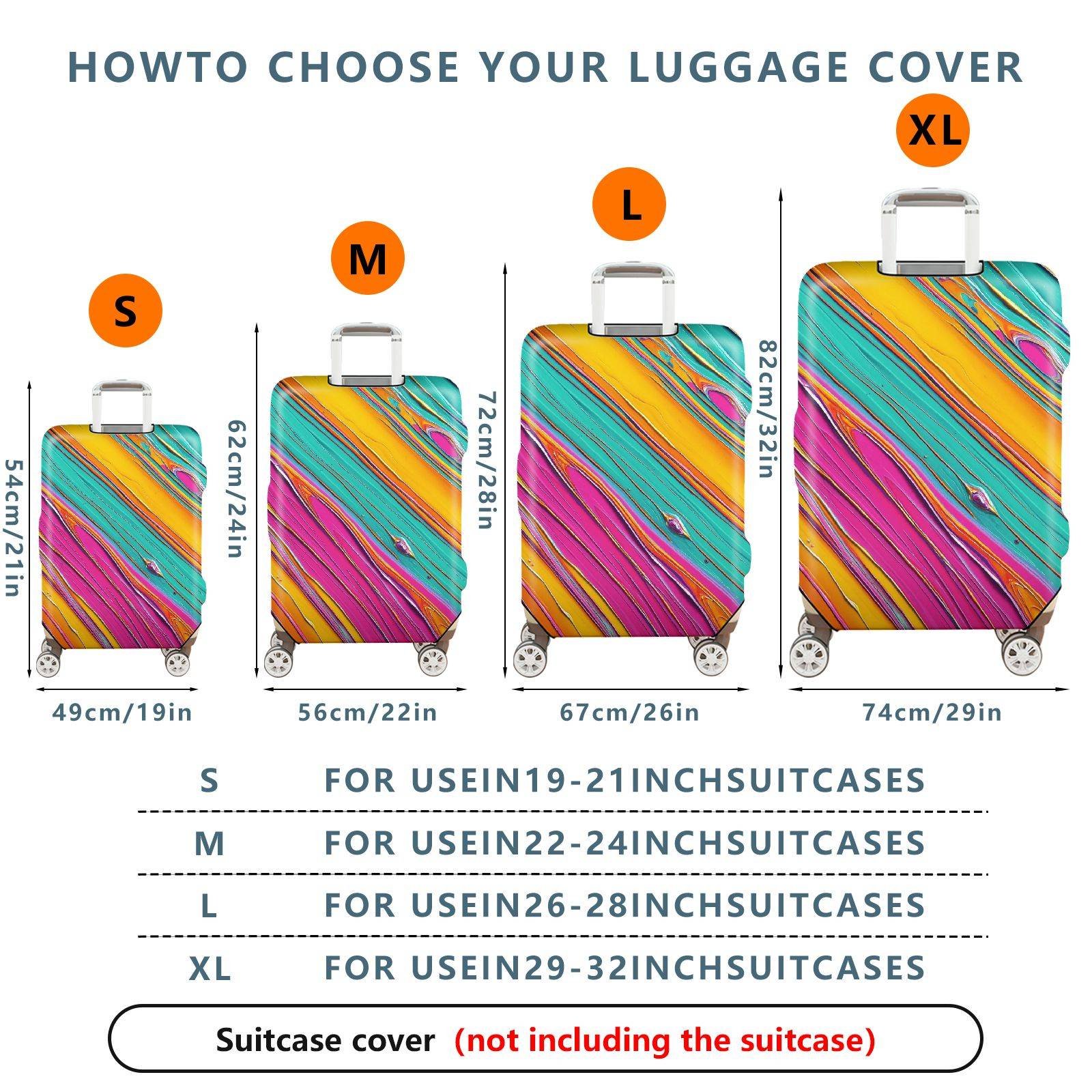 1-Piece Abstract Vivid Colorful Striped Artistic  Suitcase Luggage Cover, Stretch Protective Sleeve