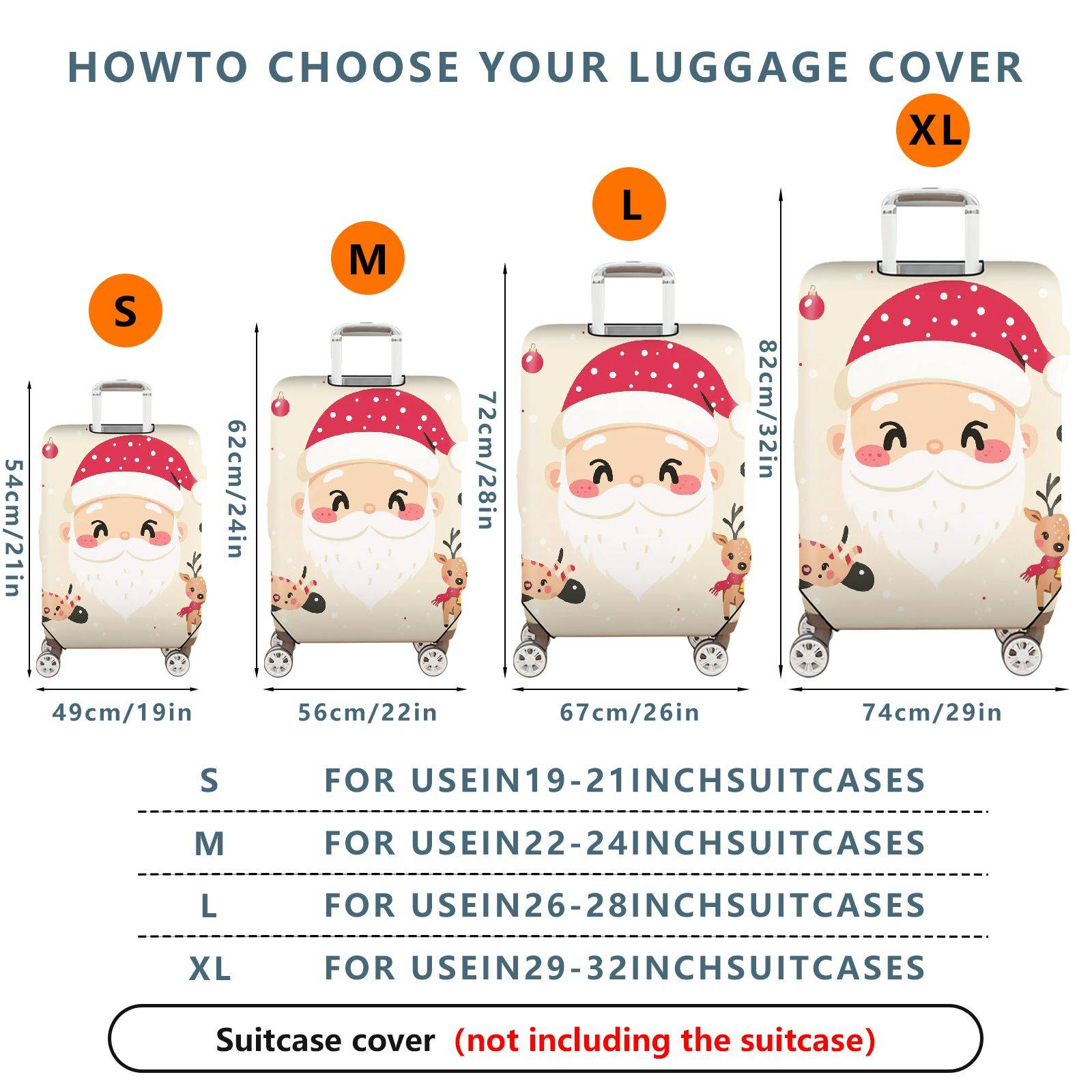 1-Piece Santa Reindeer Christmas Holiday Festive  Suitcase Luggage Cover, Stretch Protective Sleeve