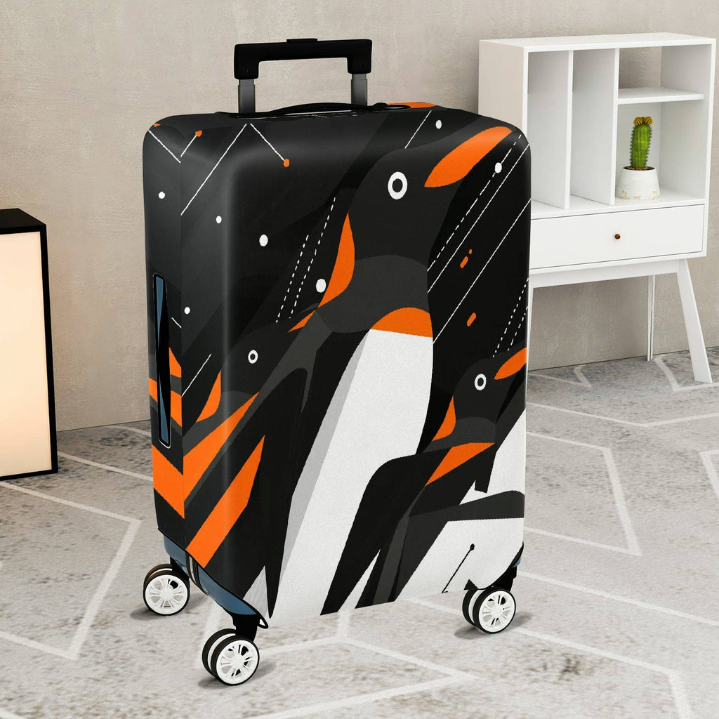 1-Piece Penguin Black White Orange Geometric Modern Travel  Suitcase Luggage Cover, Stretch Protective Sleeve