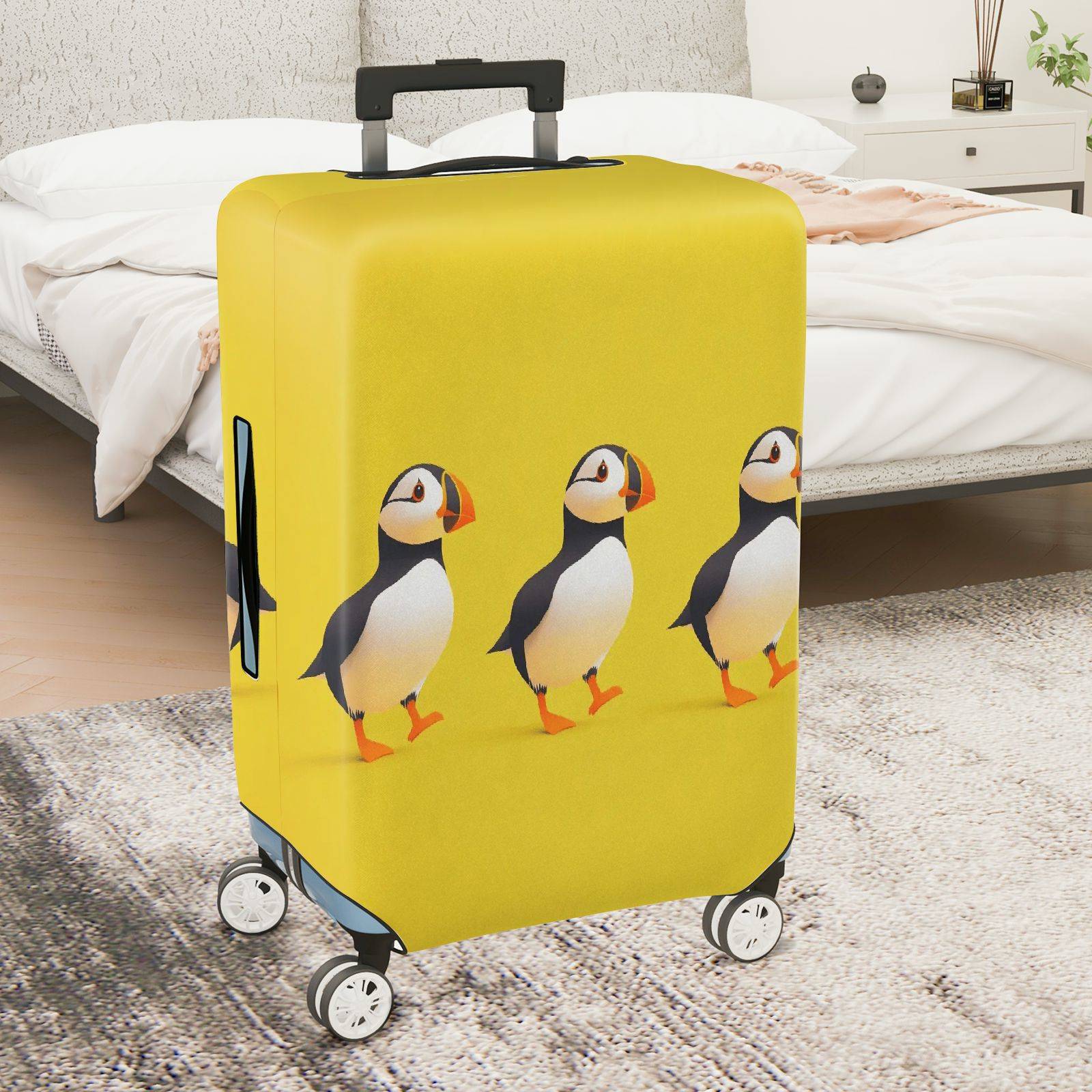 1-Piece Yellow Puffin Bird Animal  Cute Fun  Suitcase Luggage Cover, Stretch Protective Sleeve
