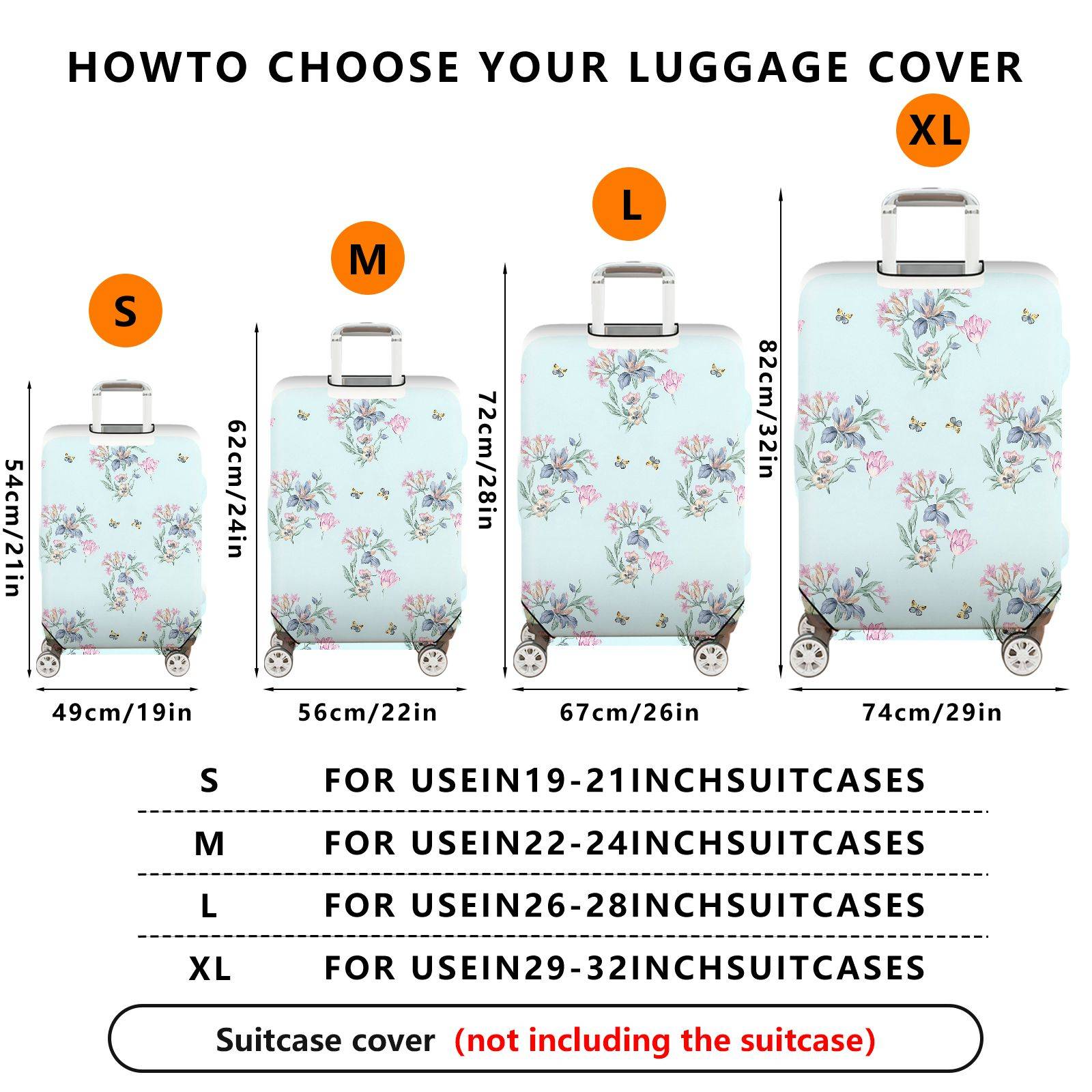 1-Piece Floral Butterfly Pastel Nature Travel Holiday  Suitcase Luggage Cover, Stretch Protective Sleeve