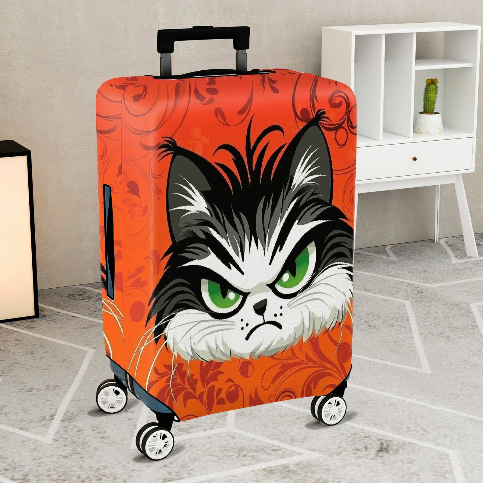1-Piece Angry Cat  Orange Animal Art Floral  Suitcase Luggage Cover, Stretch Protective Sleeve