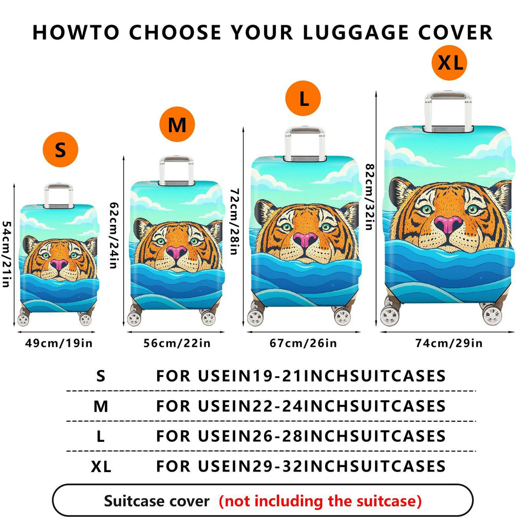 1-Piece Tiger Ocean Waves Sky Clouds Artistic  Suitcase Luggage Cover, Stretch Protective Sleeve