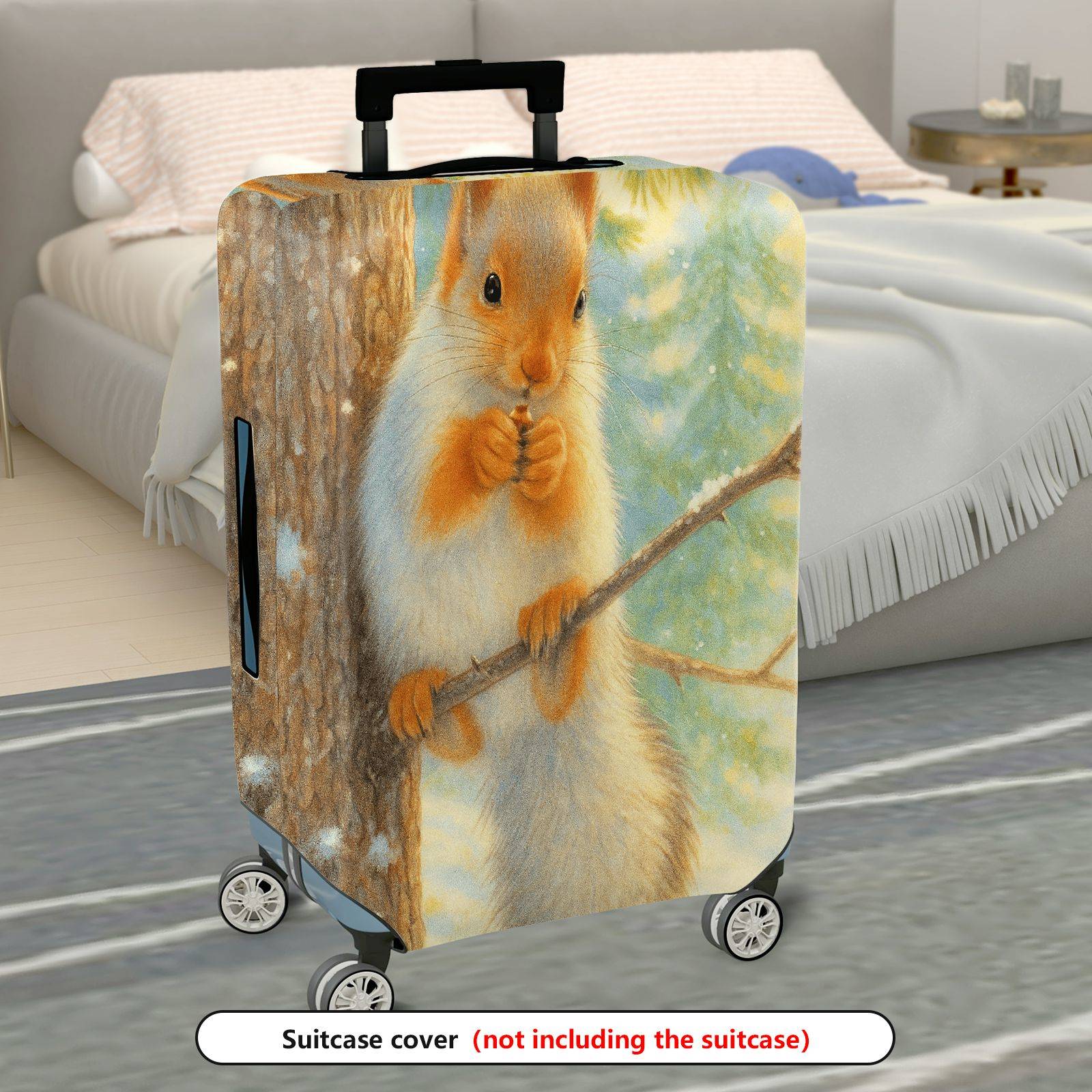 1-Piece Forest Squirrel Winter Scene Cute Animal Nature  Suitcase Luggage Cover, Stretch Protective Sleeve