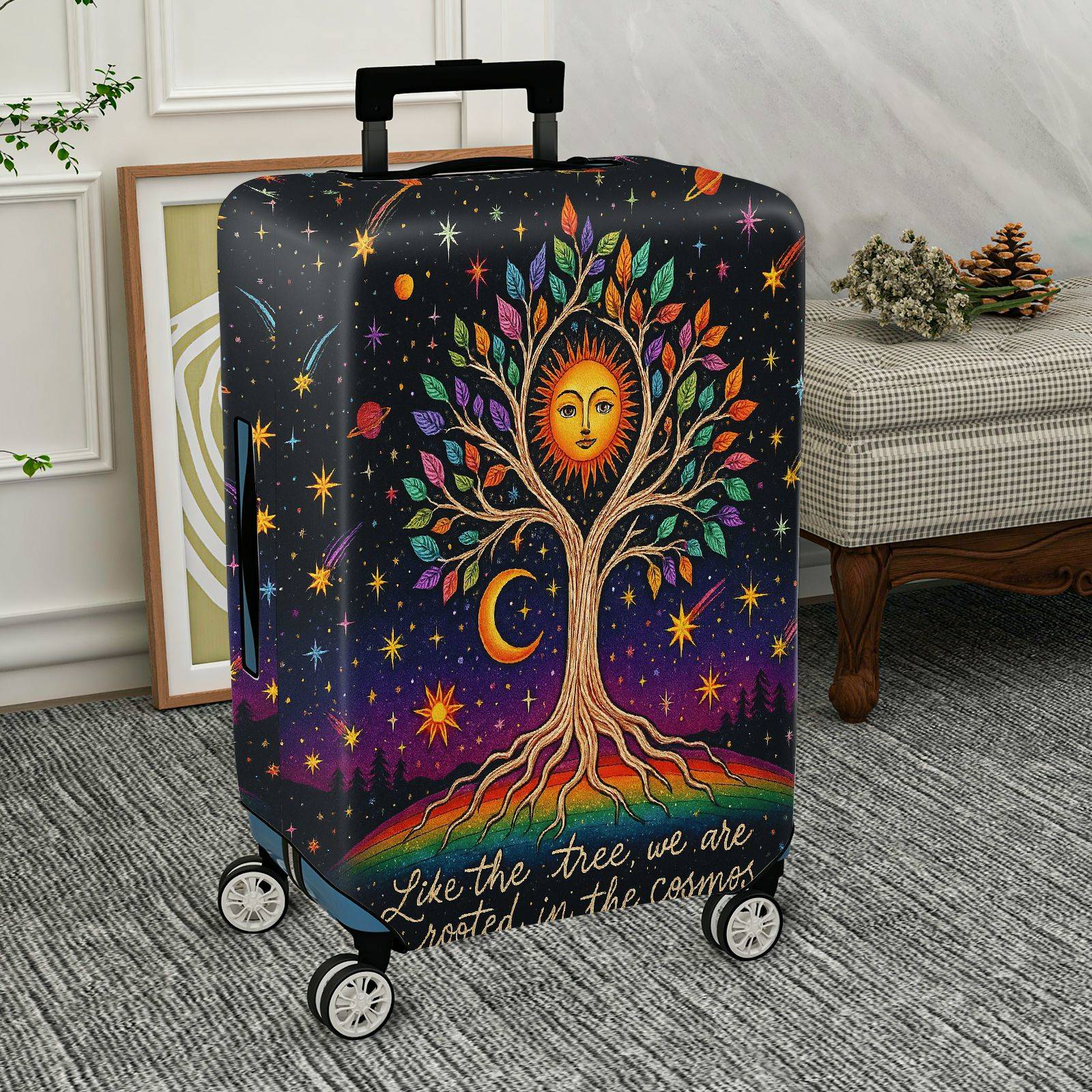 1-Piece Cosmic Tree Colorful Star Sun Moon Spaceship  Suitcase Luggage Cover, Stretch Protective Sleeve