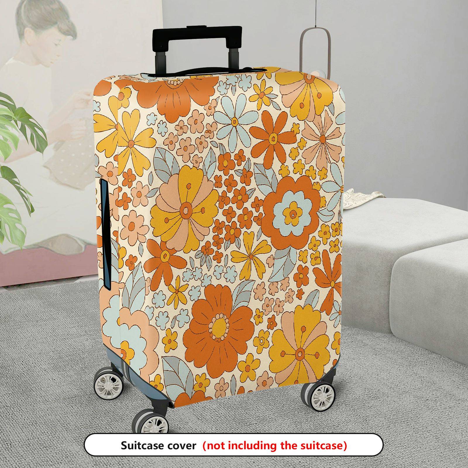 1-Piece Retro Floral Pattern Vibrant Colorful Decorative Travel Essentials  Suitcase Luggage Cover, Stretch Protective Sleeve