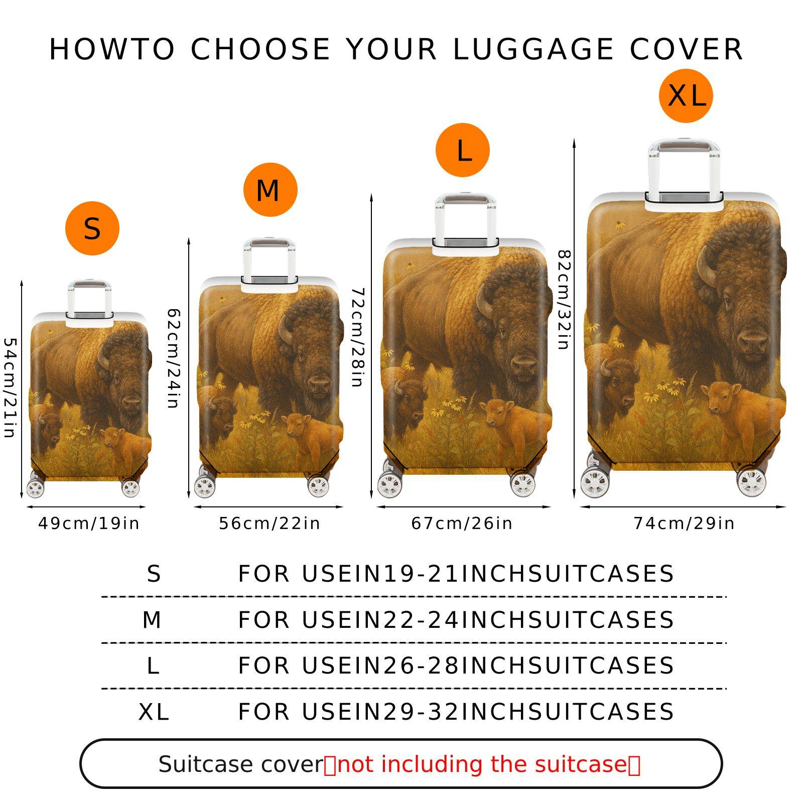 1-Piece Animal Nature Wildlife Buffalo Calf Prairie  Suitcase Luggage Cover, Stretch Protective Sleeve