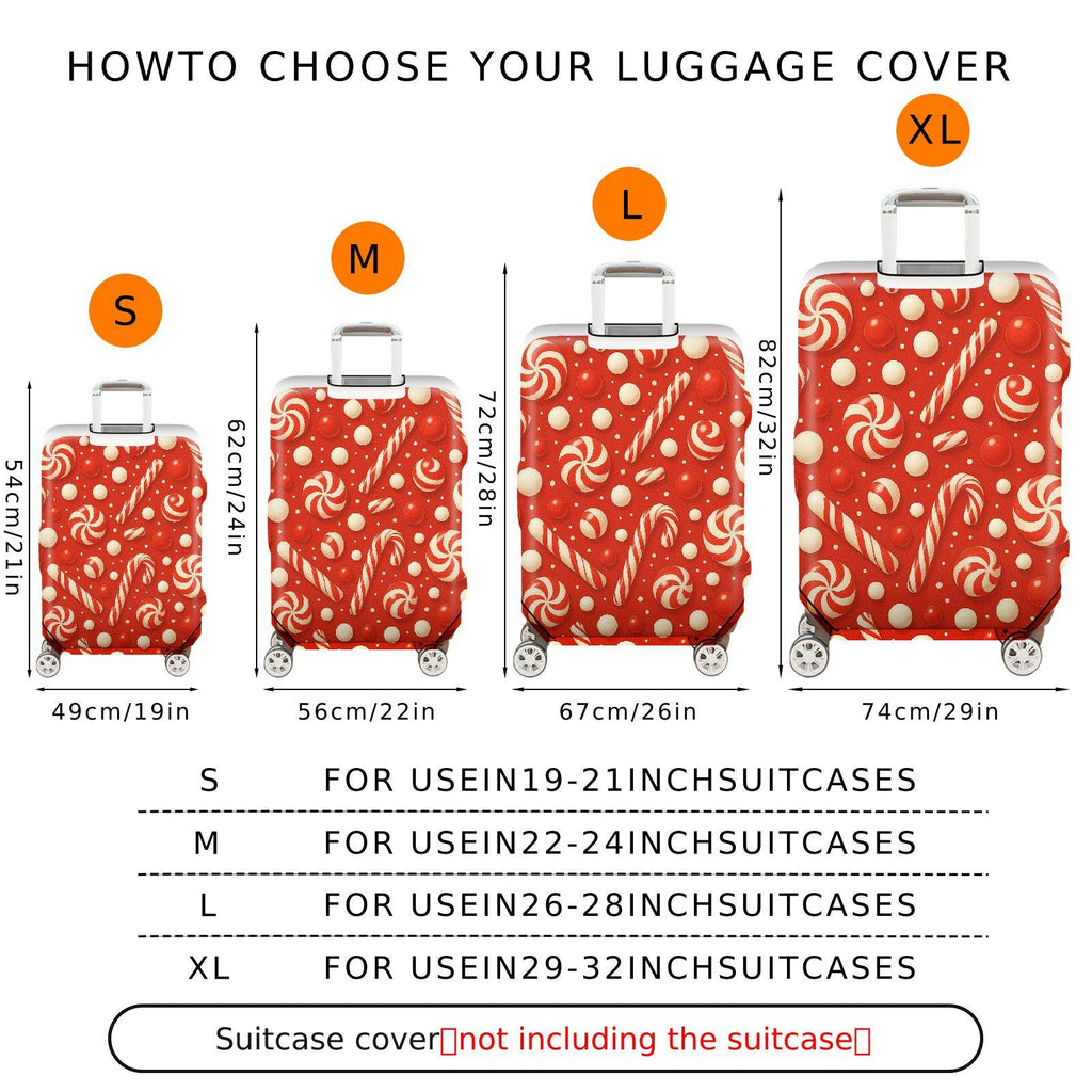 1-Piece Candy Cane Red Peppermint Christmas Holiday  Suitcase Luggage Cover, Stretch Protective Sleeve