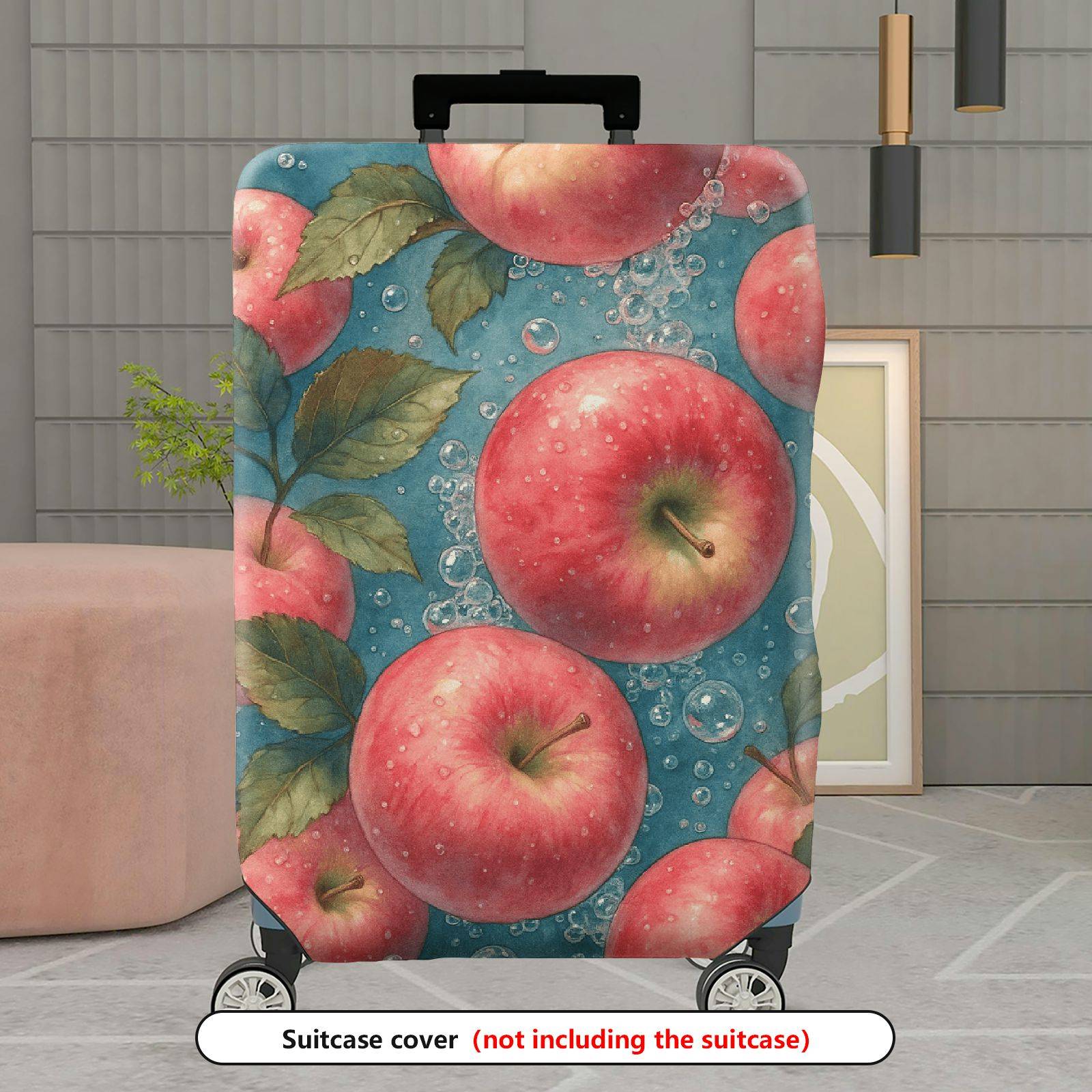 1-Piece Apple Fruit Bubble Blue Leaf Artistic Colorful  Suitcase Luggage Cover, Stretch Protective Sleeve