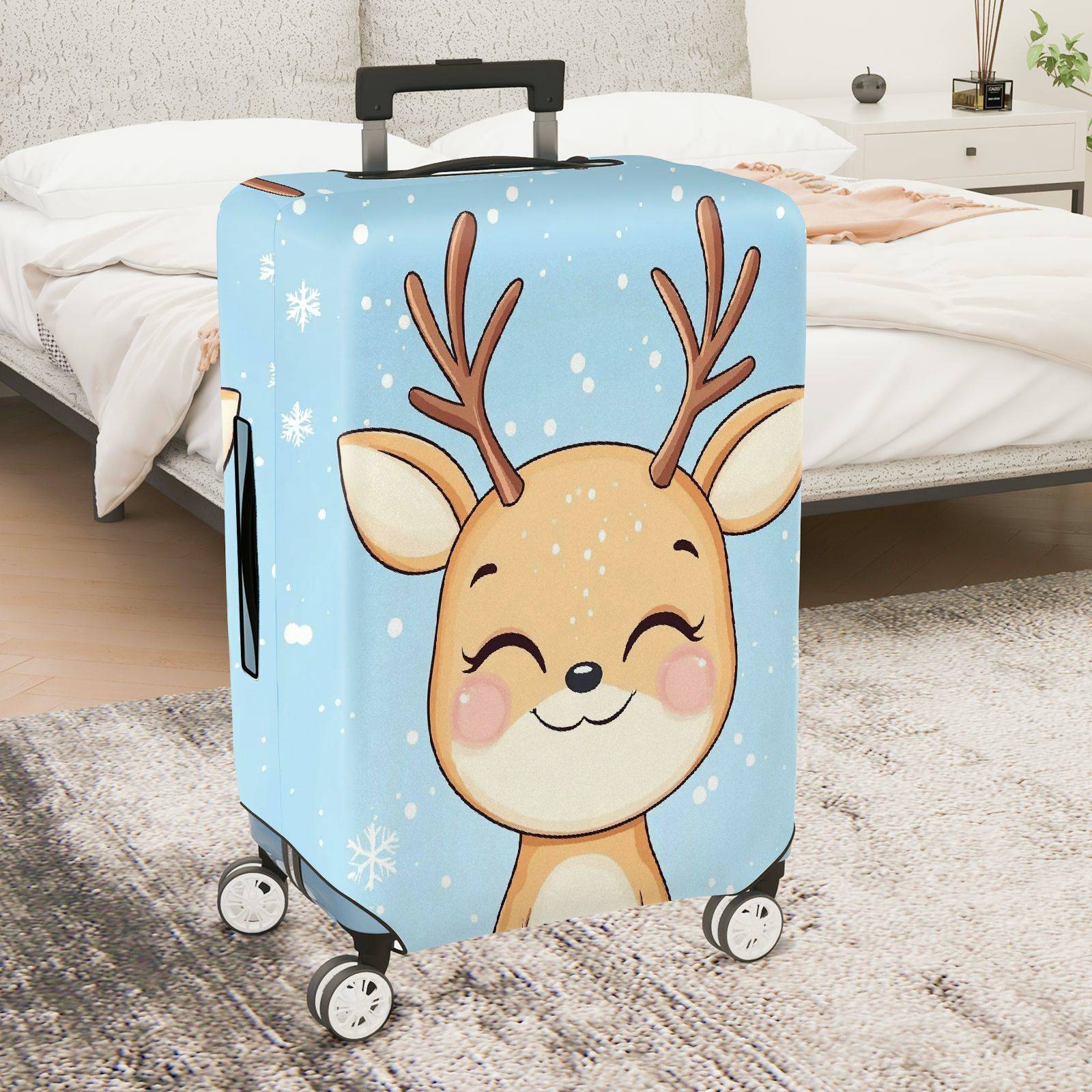 1-Piece Reindeer Snowflake Winter Holiday Cute Animal  Suitcase Luggage Cover, Stretch Protective Sleeve