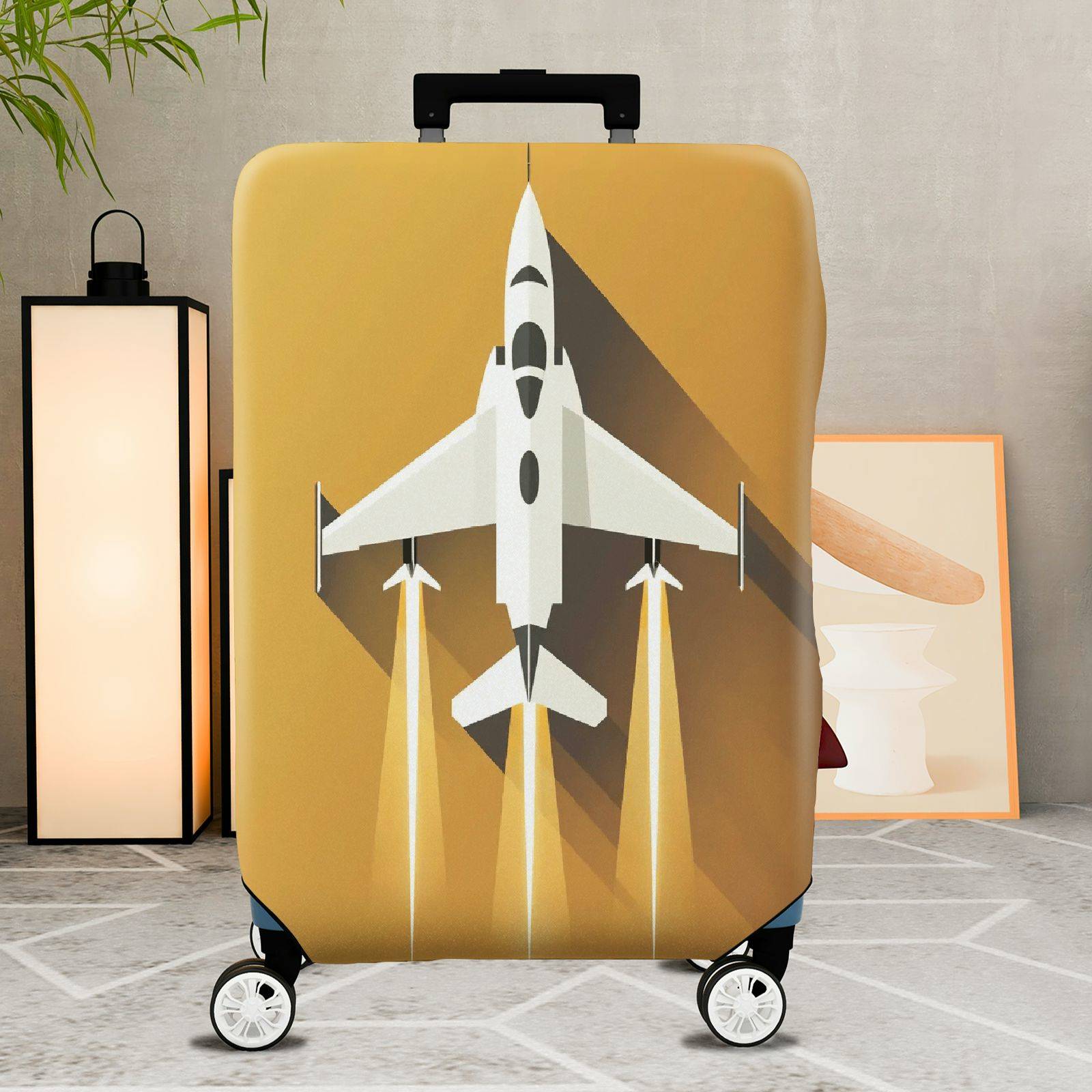 1-Piece Airplane Jet Yellow Modern Stylish Aviation  Suitcase Luggage Cover, Stretch Protective Sleeve