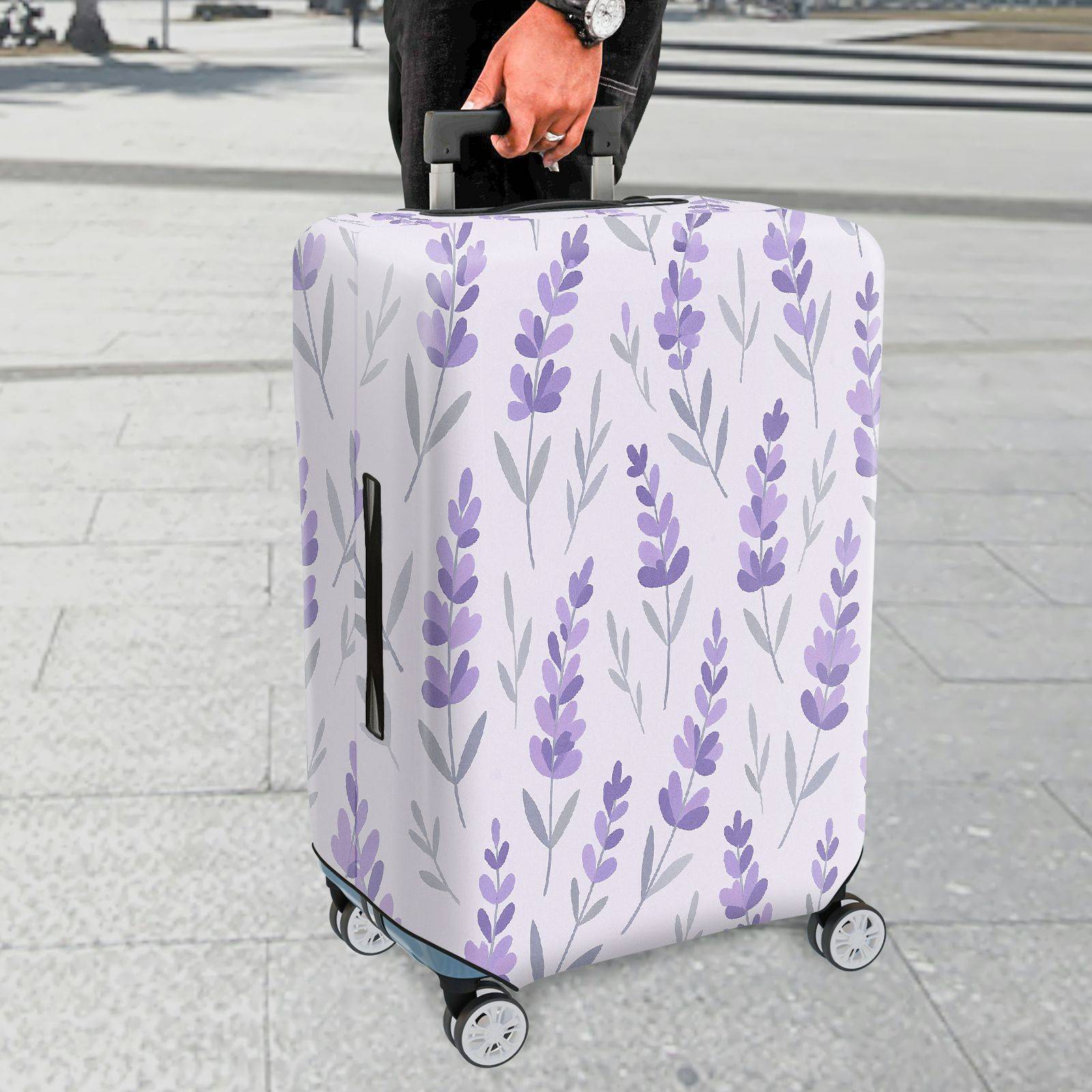 1-Piece Floral Lavender Leaf Pastel Chic Minimalist  Suitcase Luggage Cover, Stretch Protective Sleeve