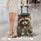 1-Piece Raccoon Winter Holiday Nature Pattern  Suitcase Luggage Cover, Stretch Protective Sleeve