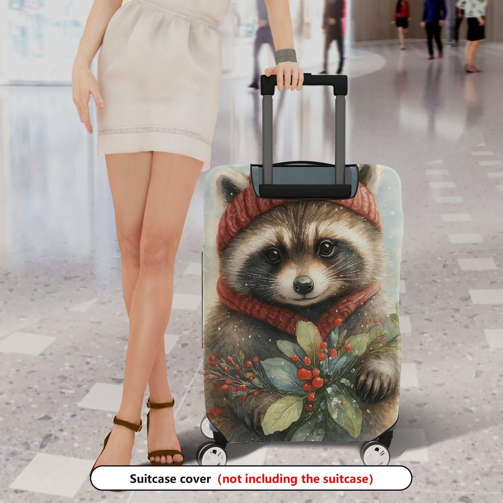 1-Piece Raccoon Winter Holiday Nature Pattern  Suitcase Luggage Cover, Stretch Protective Sleeve