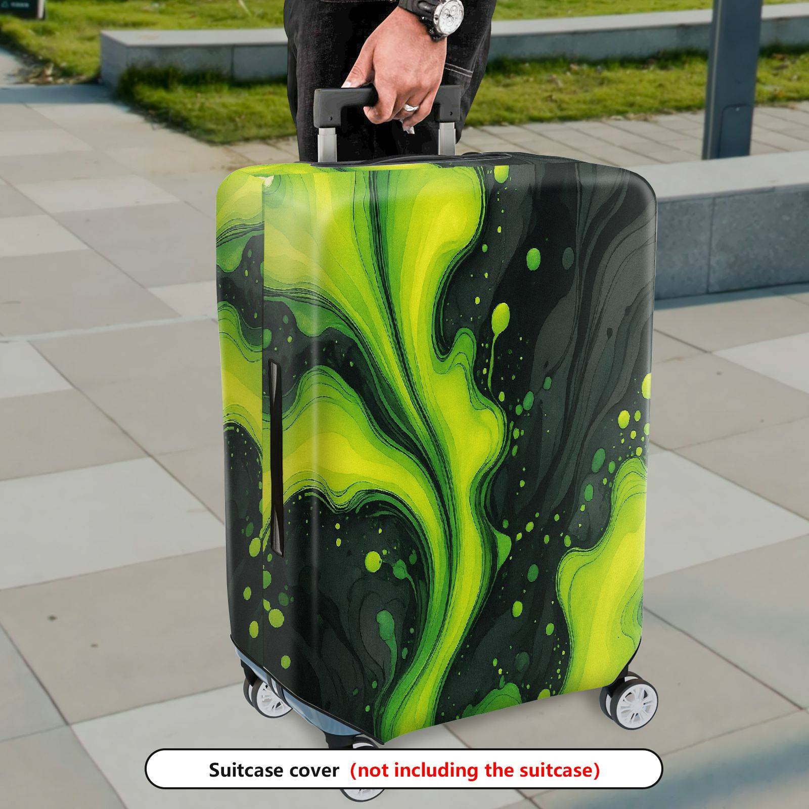 1-Piece Abstract Swirl  Green Black Artistic  Suitcase Luggage Cover, Stretch Protective Sleeve