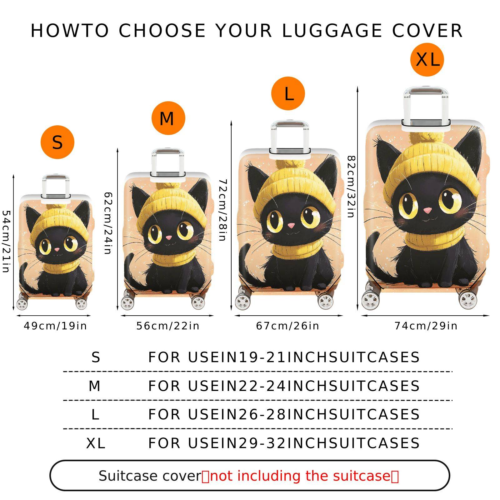 1-Piece Cute Cat Winter Hat Illustration  Suitcase Luggage Cover, Stretch Protective Sleeve
