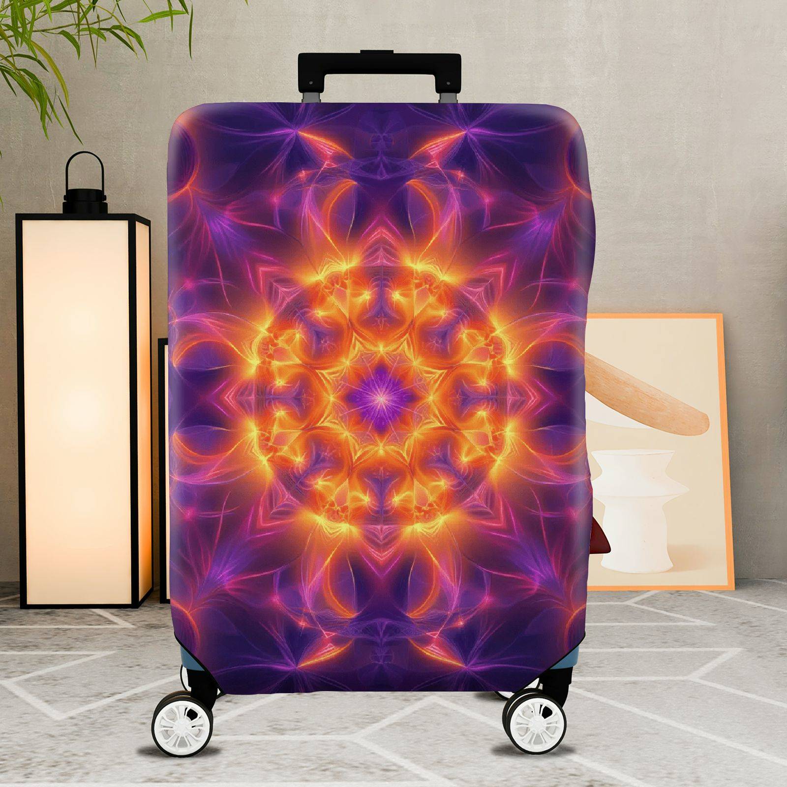 1-Piece Abstract Colorful Mandala Artistic Vibrant Lively  Suitcase Luggage Cover, Stretch Protective Sleeve