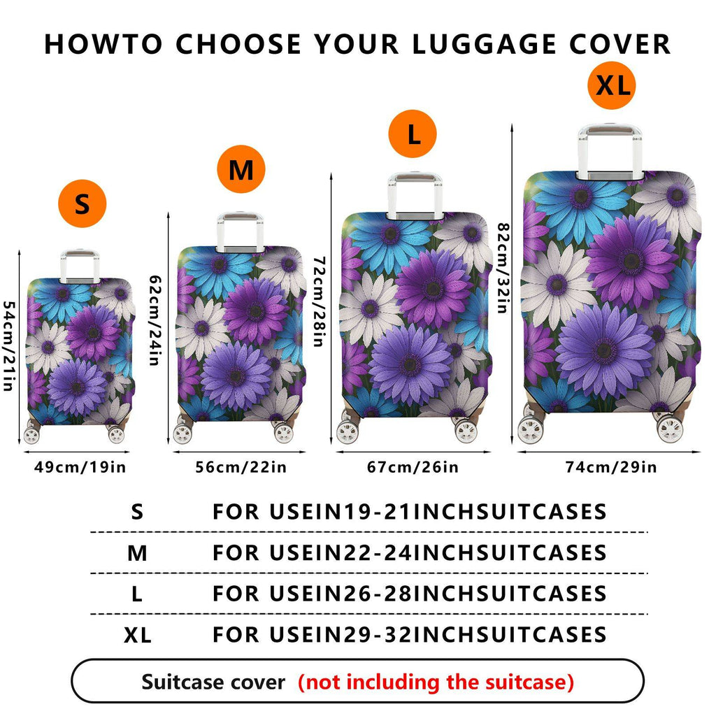 1-Piece Purple Blue White Floral Luggage  Suitcase Luggage Cover, Stretch Protective Sleeve