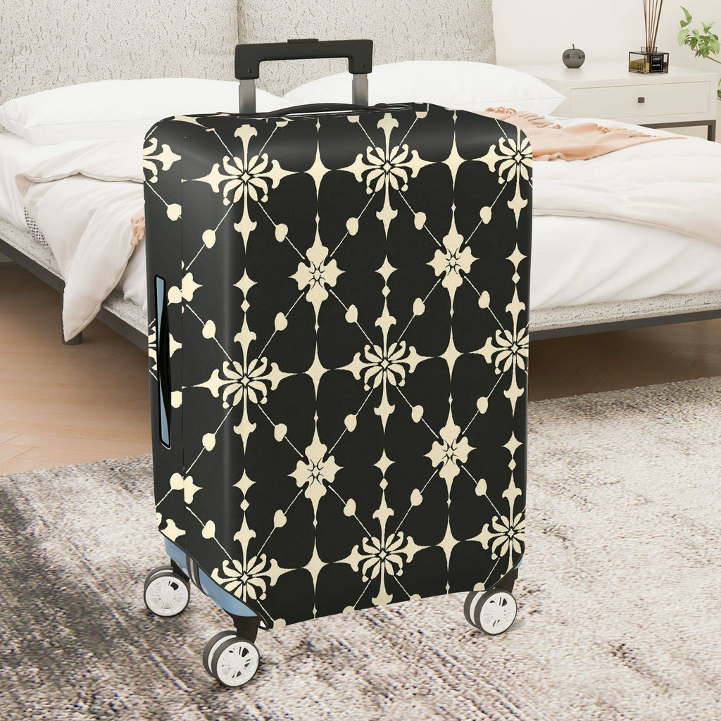 1-Piece Elegant Floral Pattern Black Beige Geometric Art Style  Suitcase Luggage Cover, Stretch Protective Sleeve
