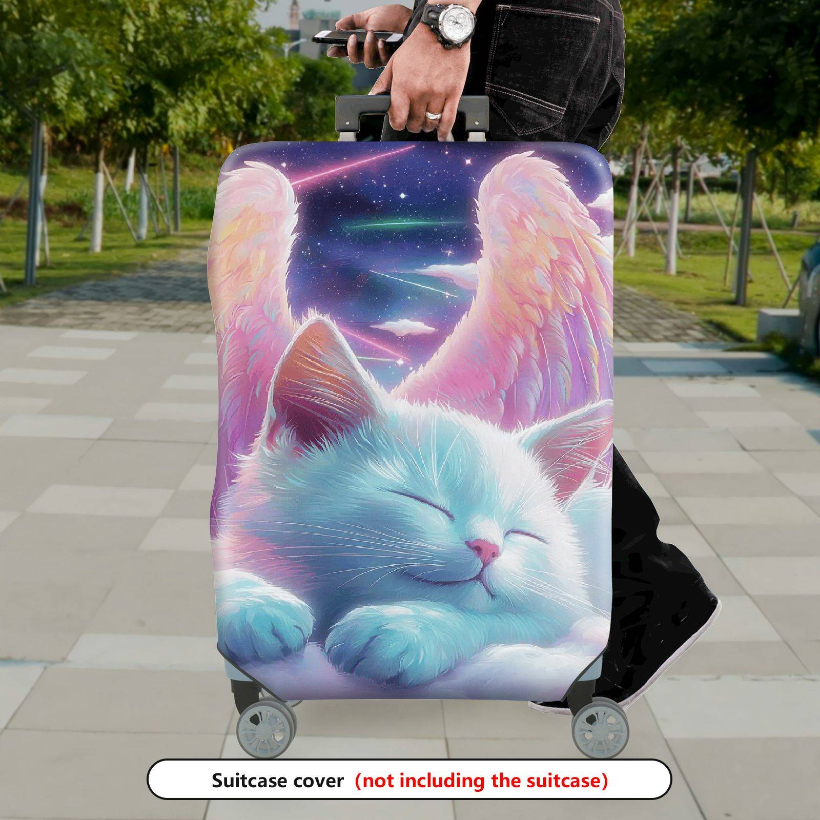 1-Piece Angel Cat Galaxy Dream Wing Star  Suitcase Luggage Cover, Stretch Protective Sleeve