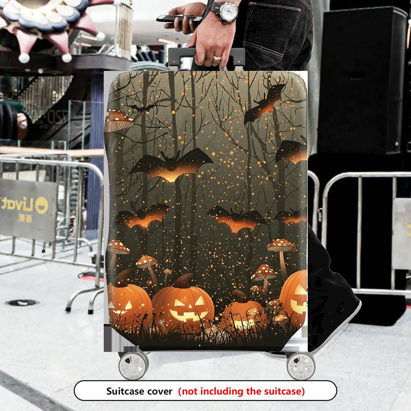 1-Piece Halloween Pumpkin Bat Forest Night Holiday  Suitcase Luggage Cover, Stretch Protective Sleeve