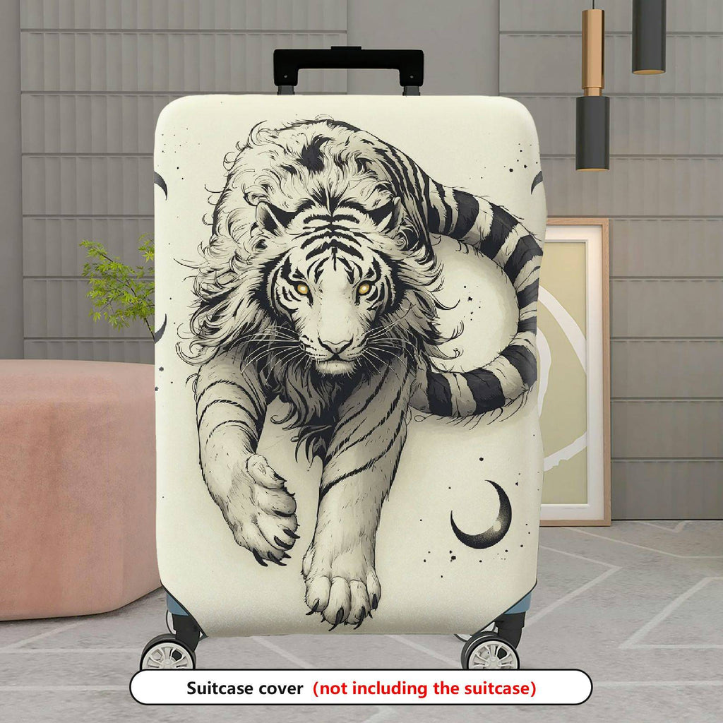 1-Piece Black White Tiger Moon Artistic Style  Suitcase Luggage Cover, Stretch Protective Sleeve