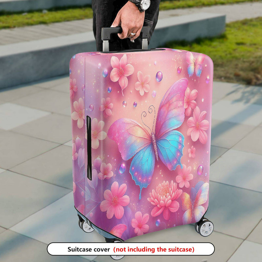 1-Piece Colorful Butterfly Floral Shimmer Watercolor Fantasy  Suitcase Luggage Cover, Stretch Protective Sleeve