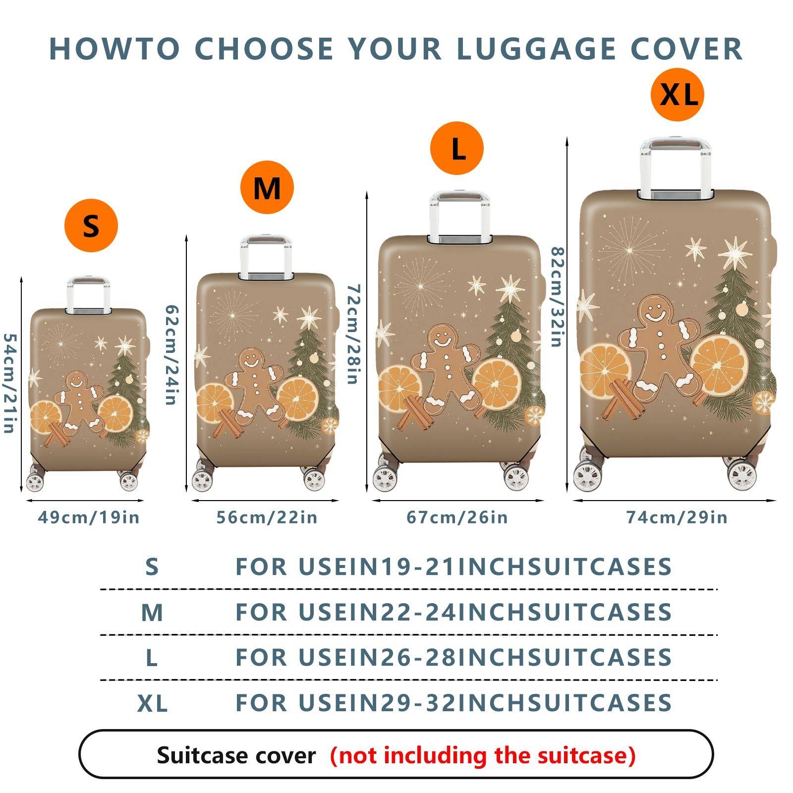 1-Piece Gingerbread Orange Cinnamon Christmas Holiday Star  Suitcase Luggage Cover, Stretch Protective Sleeve