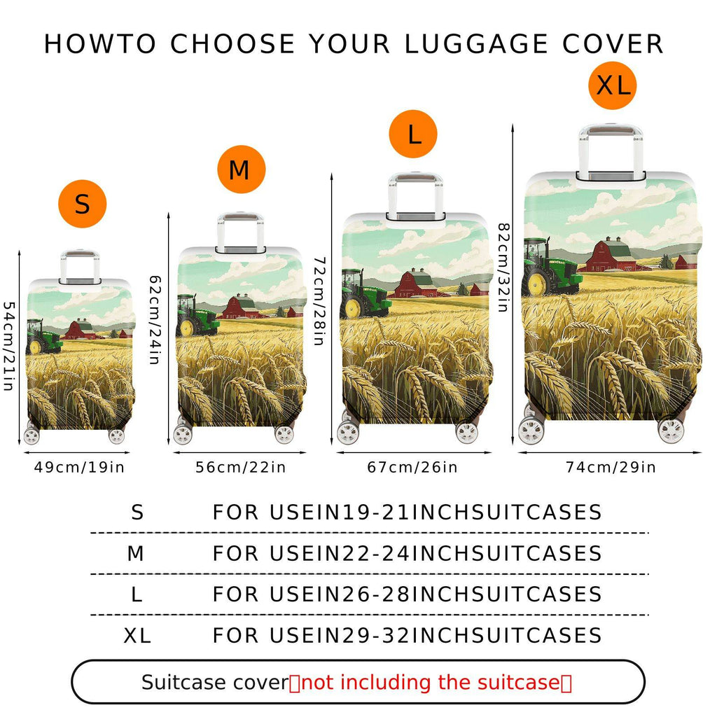1-Piece Farm Tractor Wheat Field Barn Landscape  Suitcase Luggage Cover, Stretch Protective Sleeve
