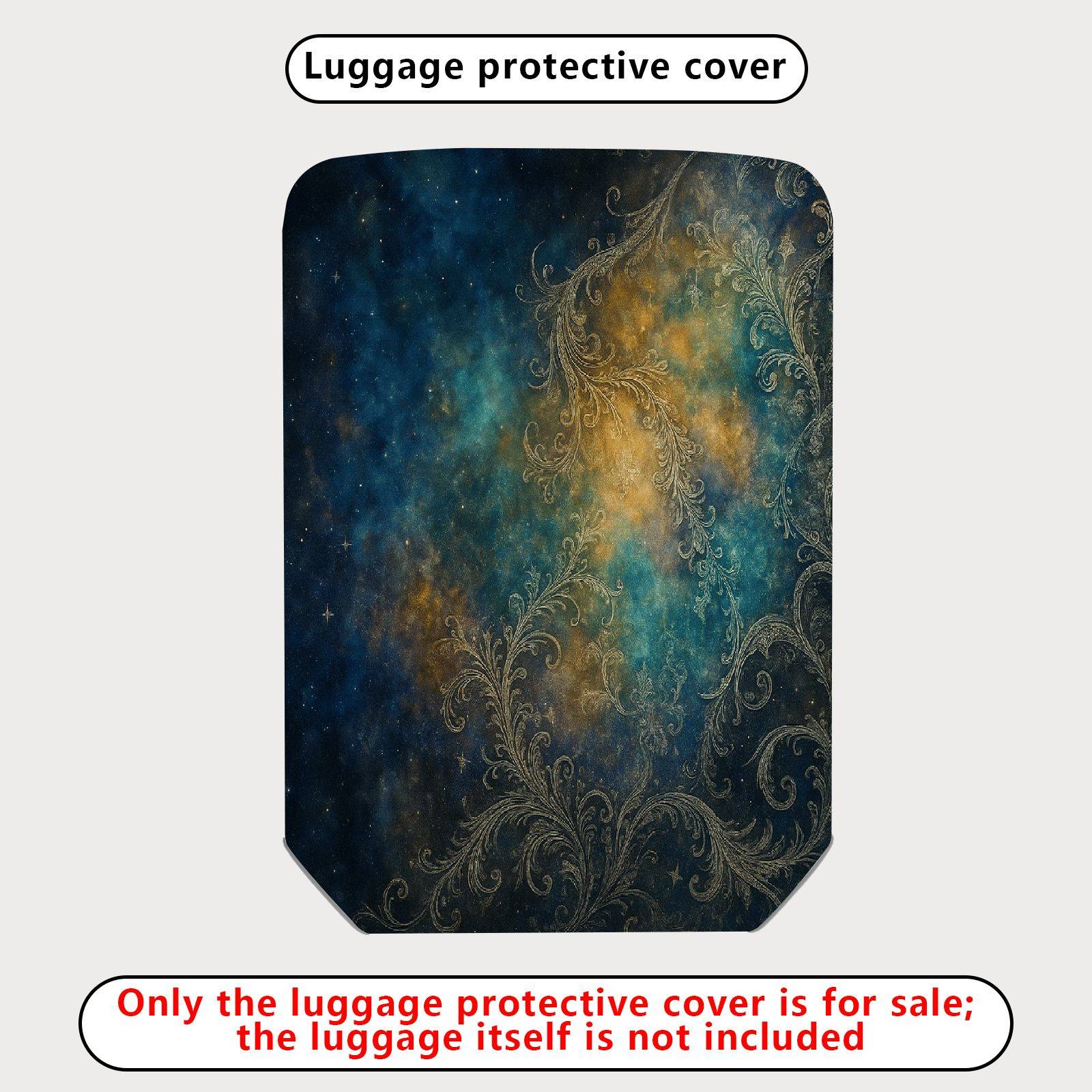 1-Piece Abstract Galaxy Blue Gold Ornate Elegant Universal  Suitcase Luggage Cover, Stretch Protective Sleeve