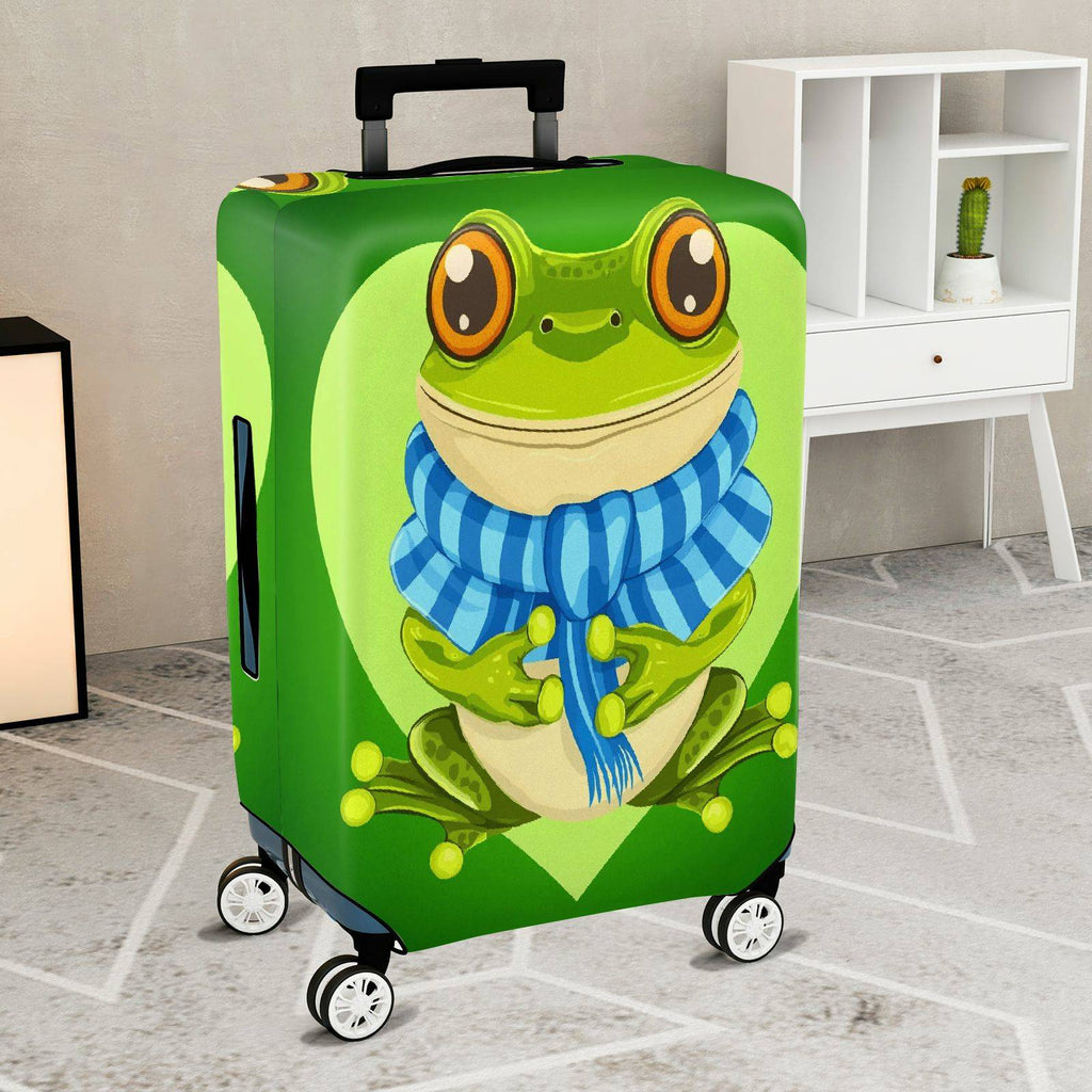 1-Piece Frog Heart Green Cute Fun Animal  Suitcase Luggage Cover, Stretch Protective Sleeve