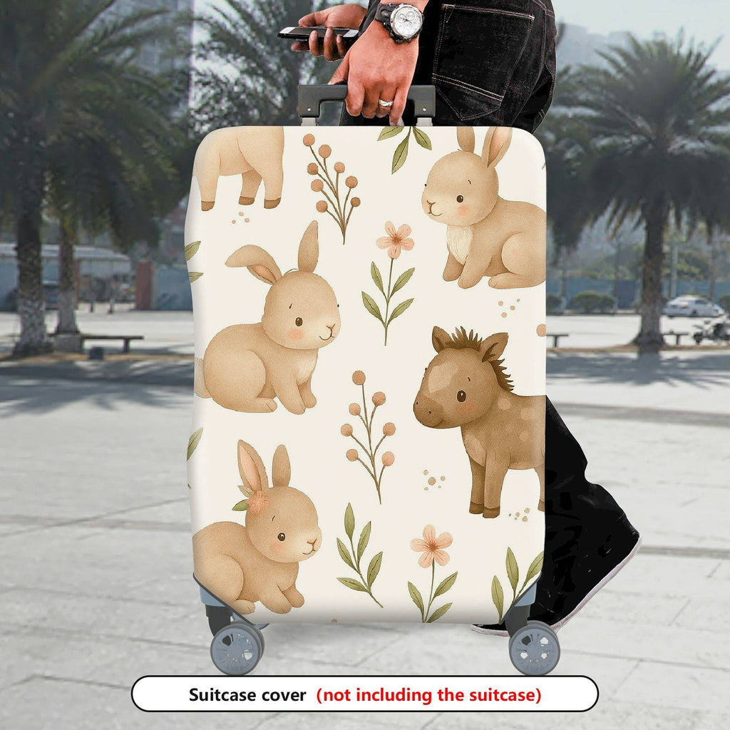 1-Piece Cute Bunny Horse Floral Leaf Pastoral Animal  Suitcase Luggage Cover, Stretch Protective Sleeve