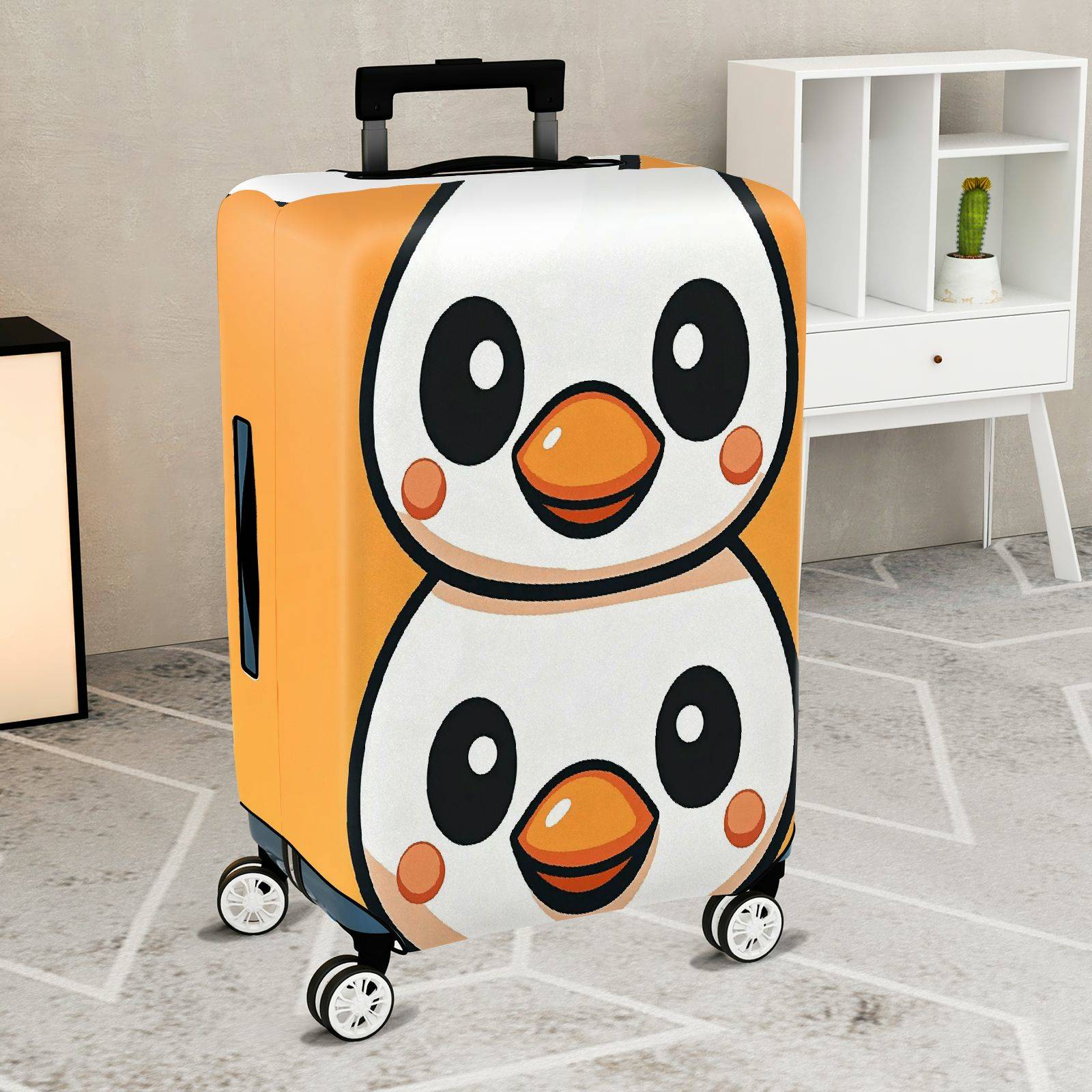1-Piece Penguin Cute Smiling Playful Fun  Suitcase Luggage Cover, Stretch Protective Sleeve