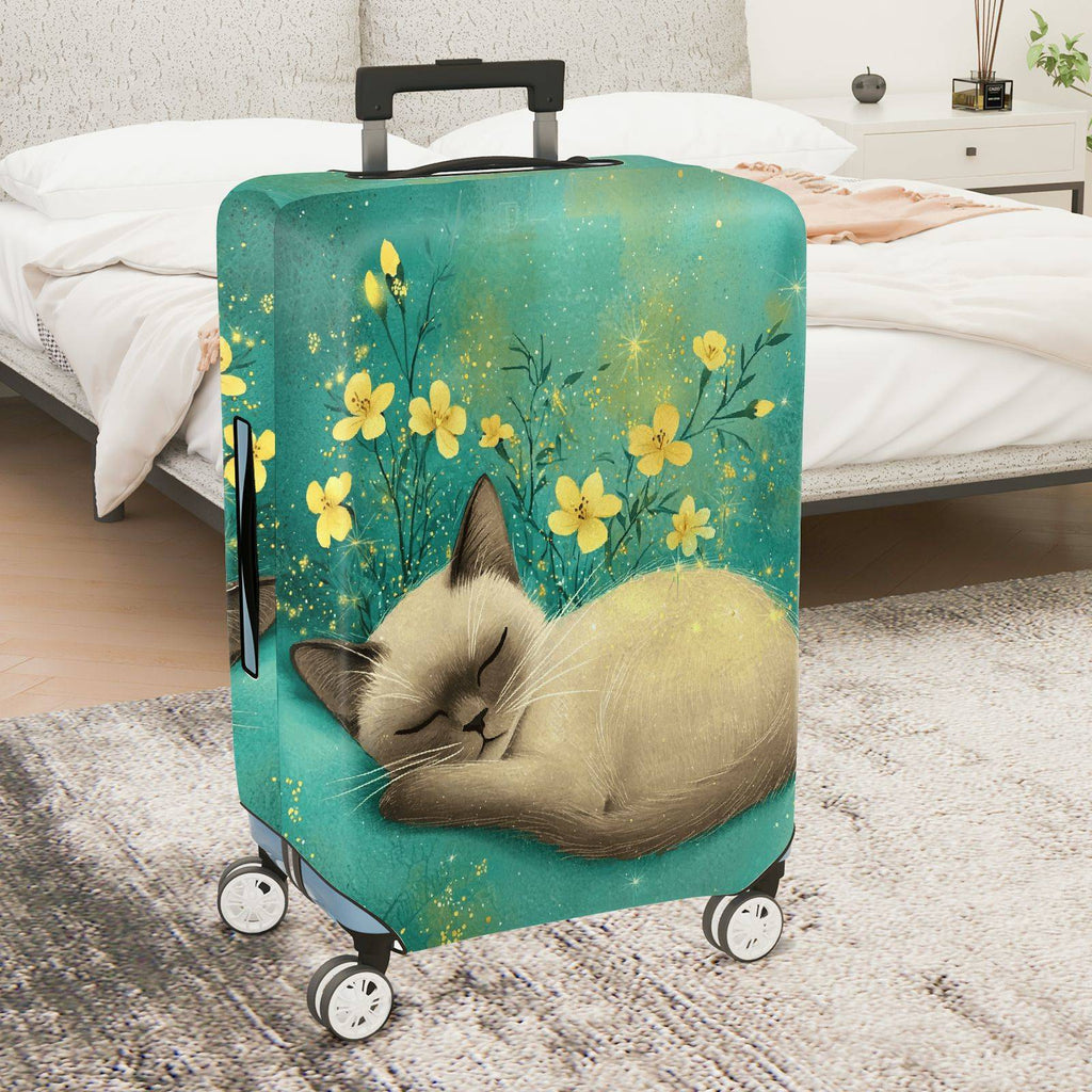 1-Piece Cute Floral Sleeping Cat Nature Artful  Suitcase Luggage Cover, Stretch Protective Sleeve