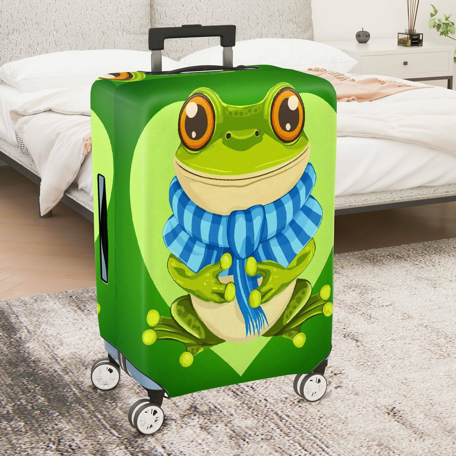 1-Piece Frog Heart Green Cute Fun Animal  Suitcase Luggage Cover, Stretch Protective Sleeve