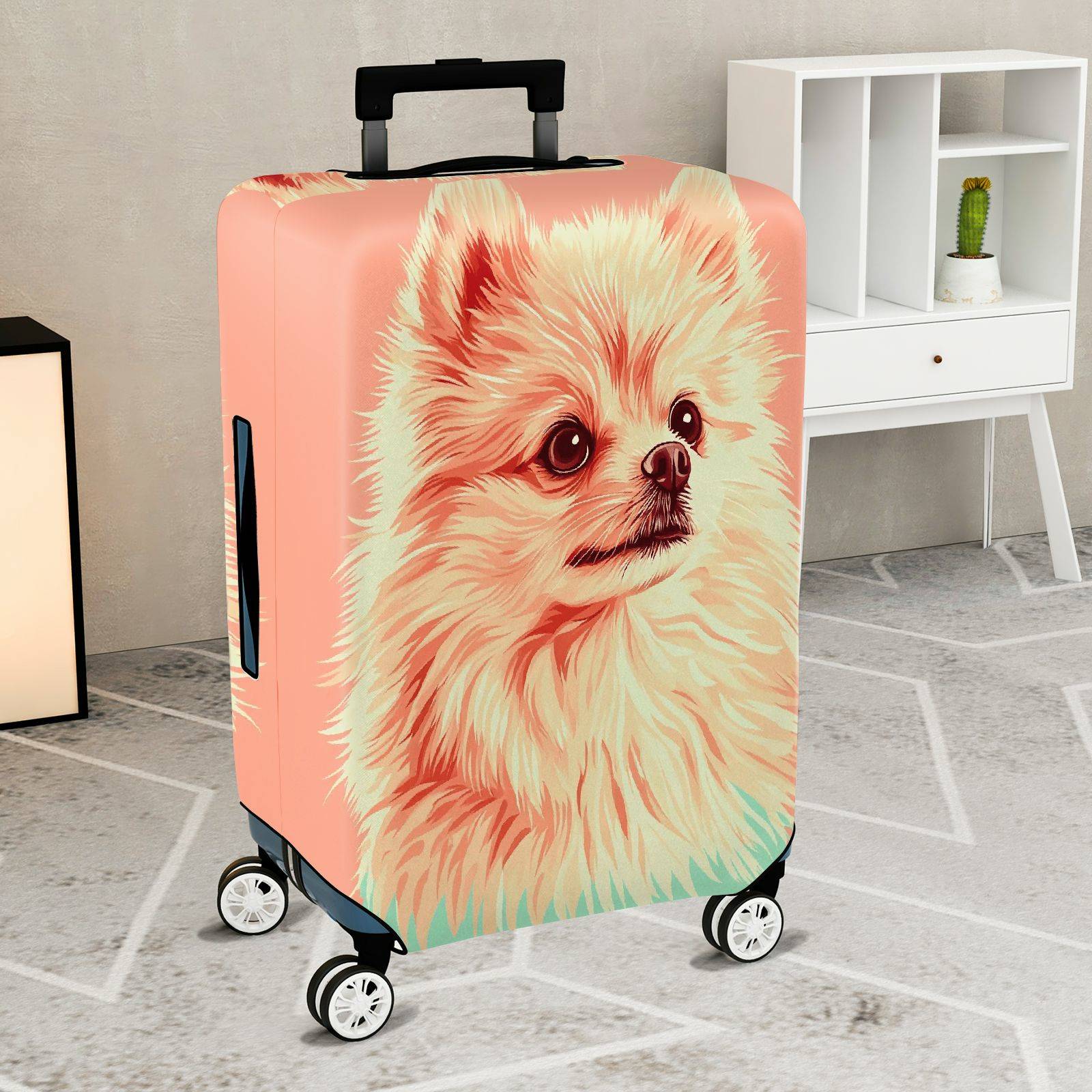 1-Piece Cute Fluffy Pomeranian Pet Dog Animal  Suitcase Luggage Cover, Stretch Protective Sleeve