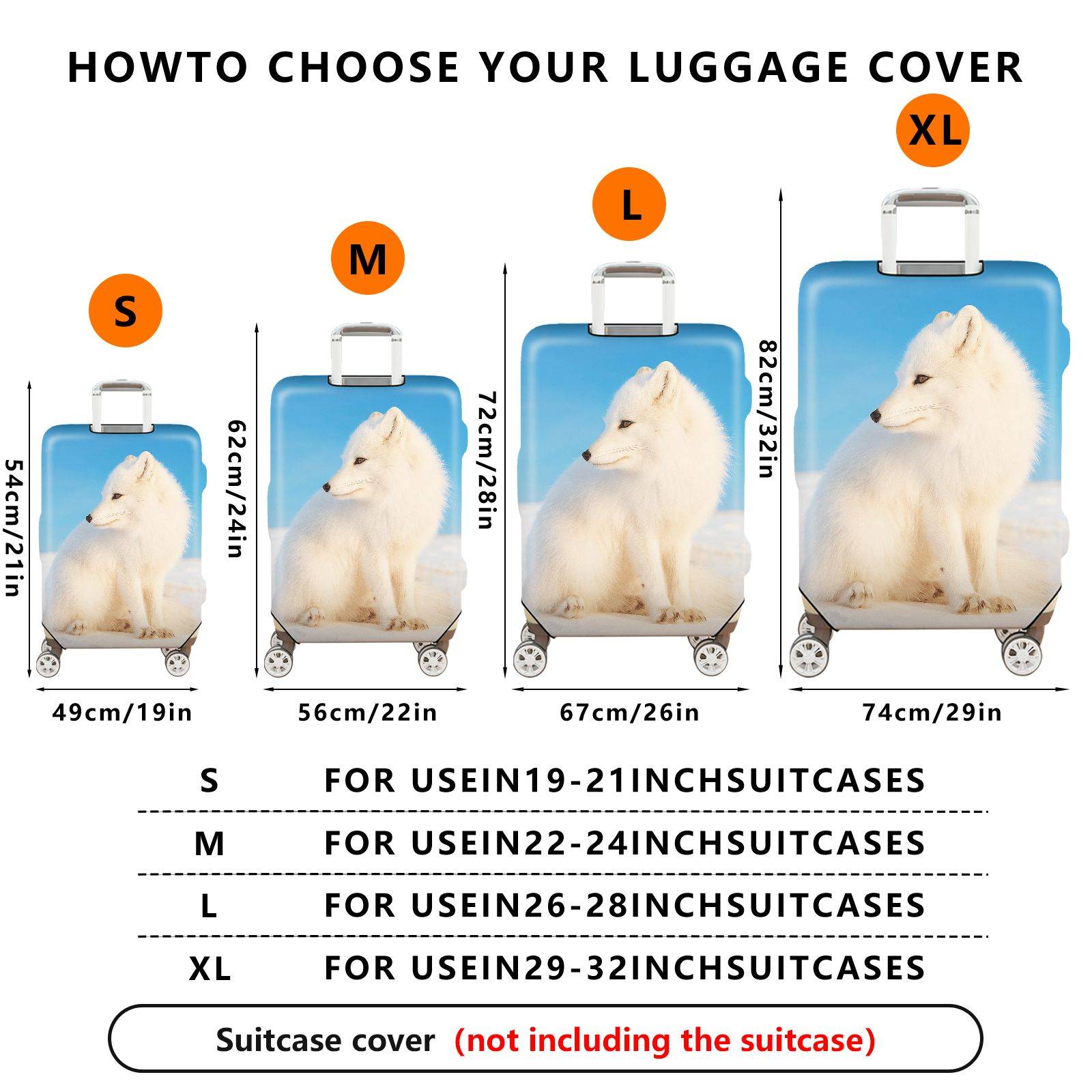 1-Piece Arctic Fox Winter Blue White Nature Animal  Suitcase Luggage Cover, Stretch Protective Sleeve