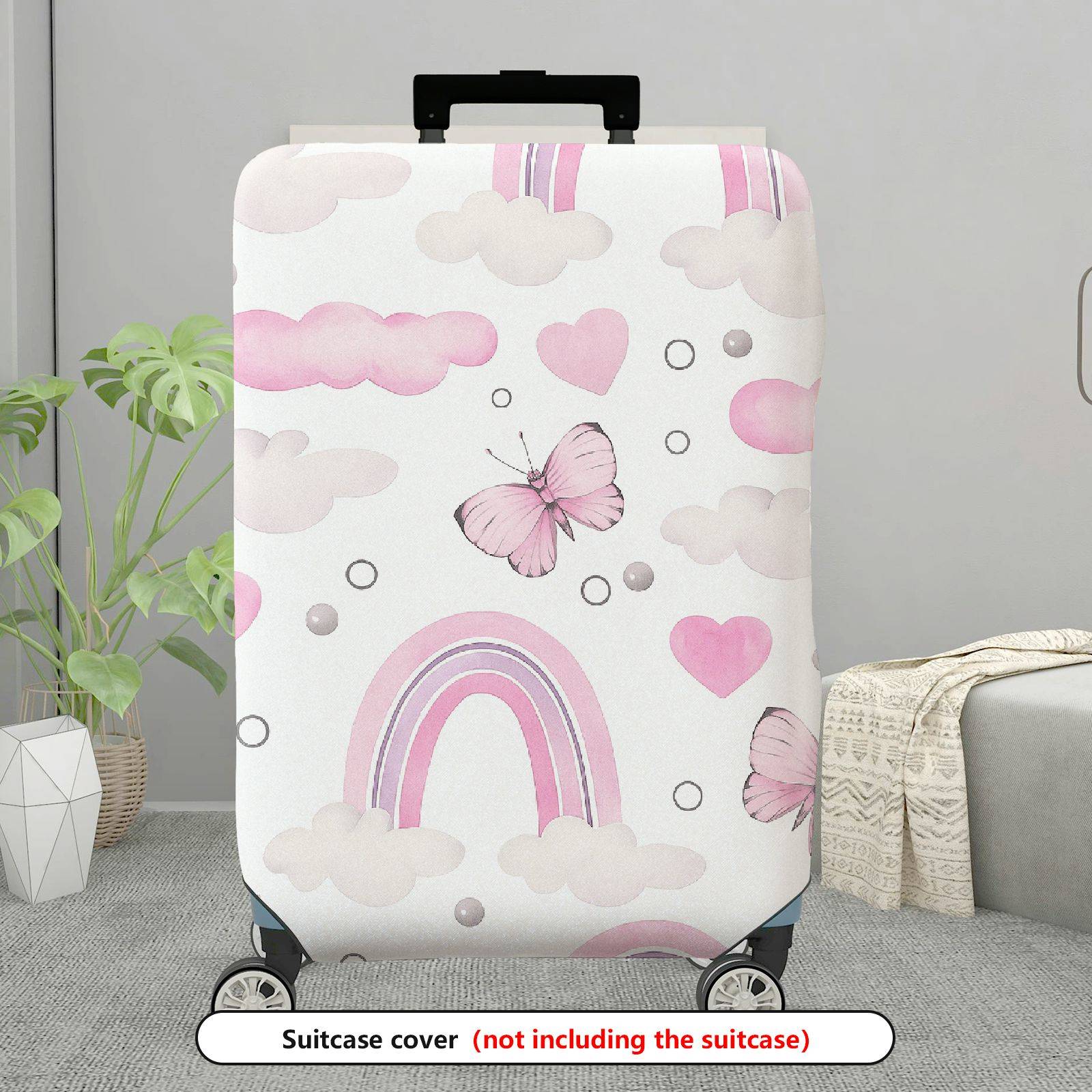 1-Piece Pink Clouds Hearts Butterflies Rainbow Cute  Suitcase Luggage Cover, Stretch Protective Sleeve