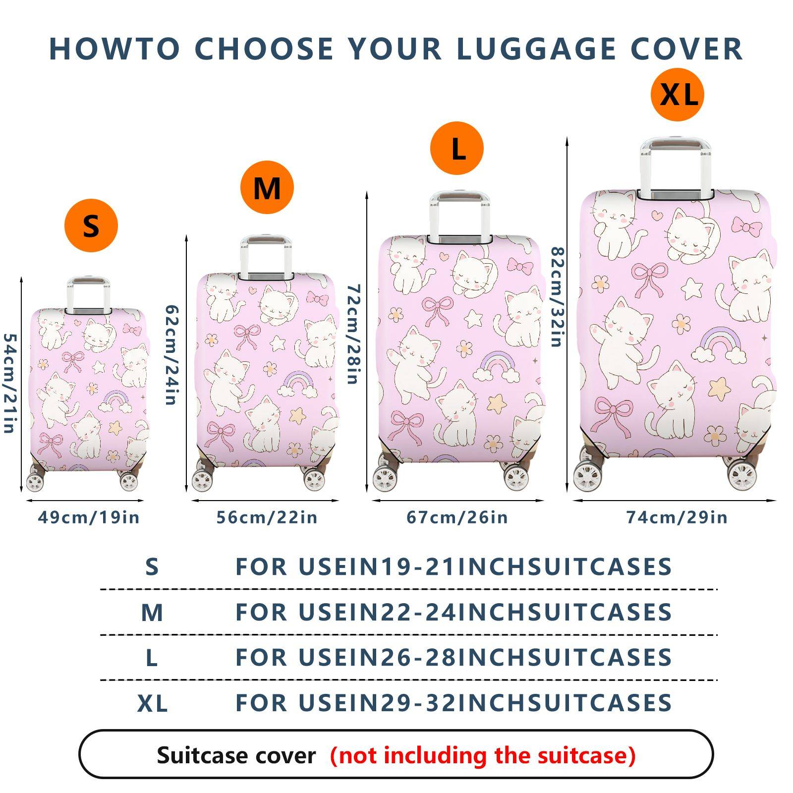 1-Piece Cute Cat Rainbow Star Bow Flower  Suitcase Luggage Cover, Stretch Protective Sleeve