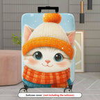 1-Piece Cute  Cat Winter Holiday Snow Fluffy Adorable  Suitcase Luggage Cover, Stretch Protective Sleeve